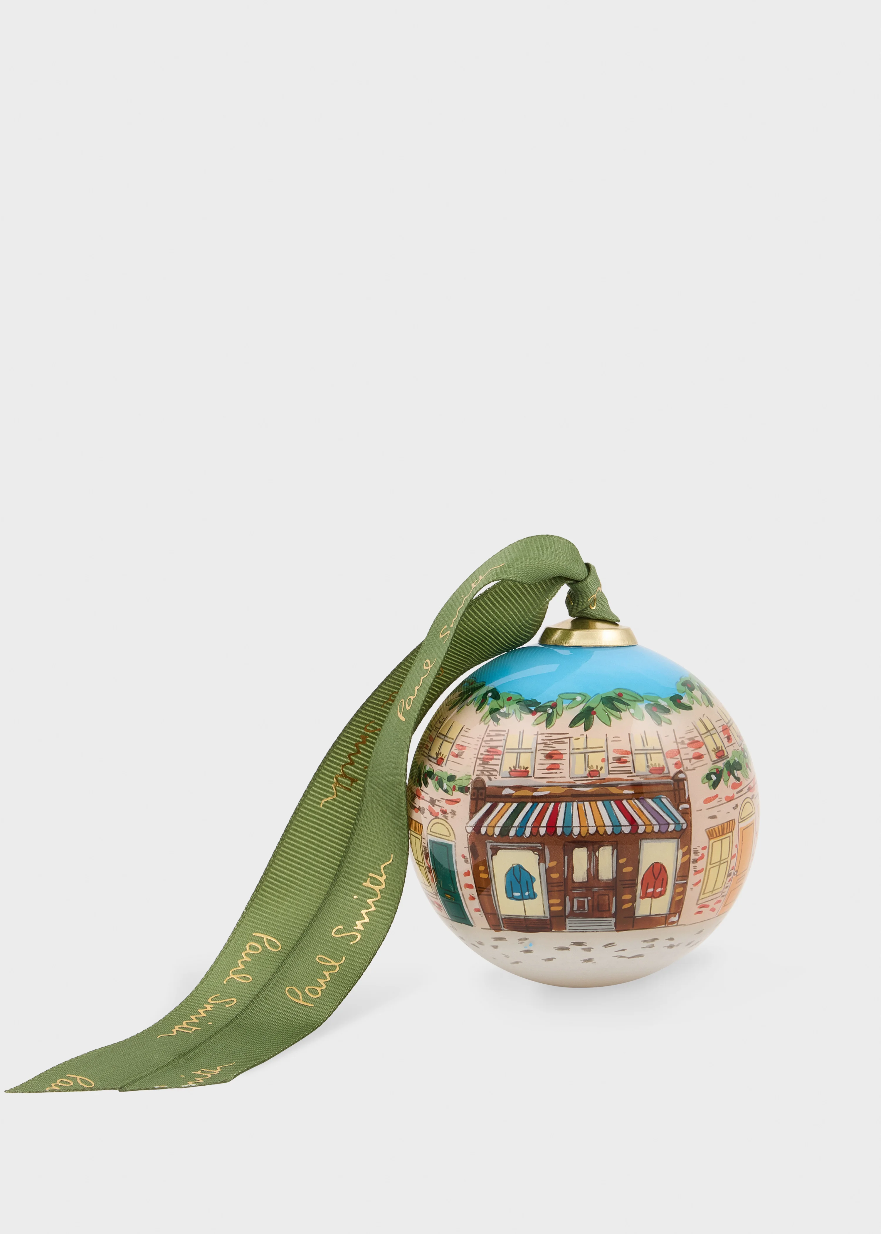 Hand-Painted 'Street Scene' Glass Bauble - 1