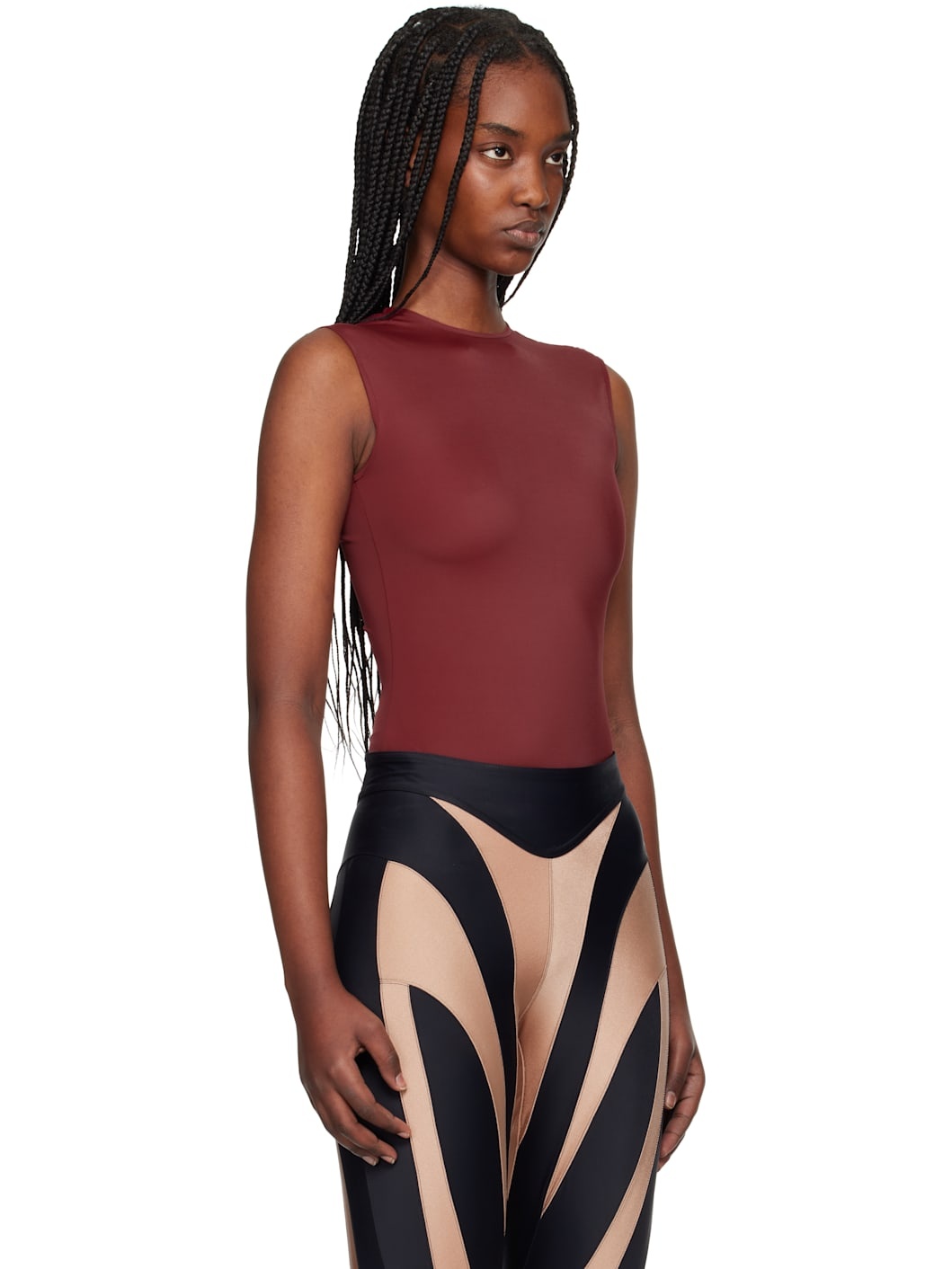 Burgundy Sleeveless Shoulder Logo Bodysuit - 2