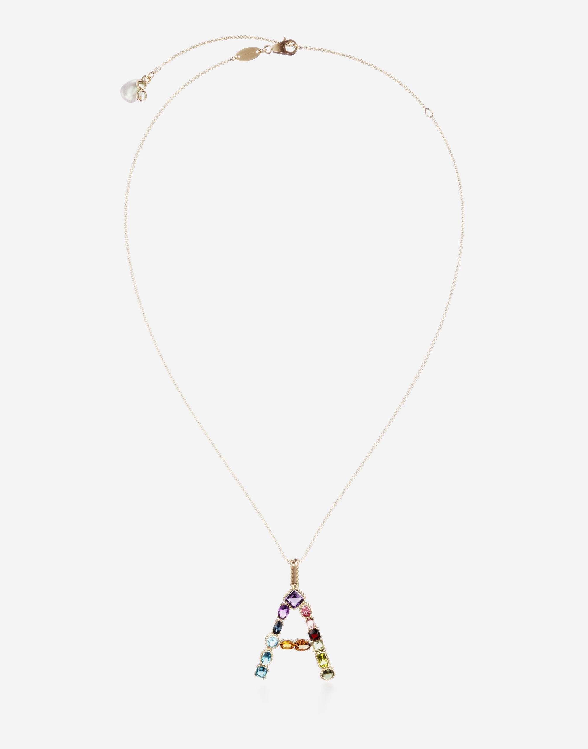 Rainbow alphabet A pendant in yellow gold with multicolor fine gems - 1