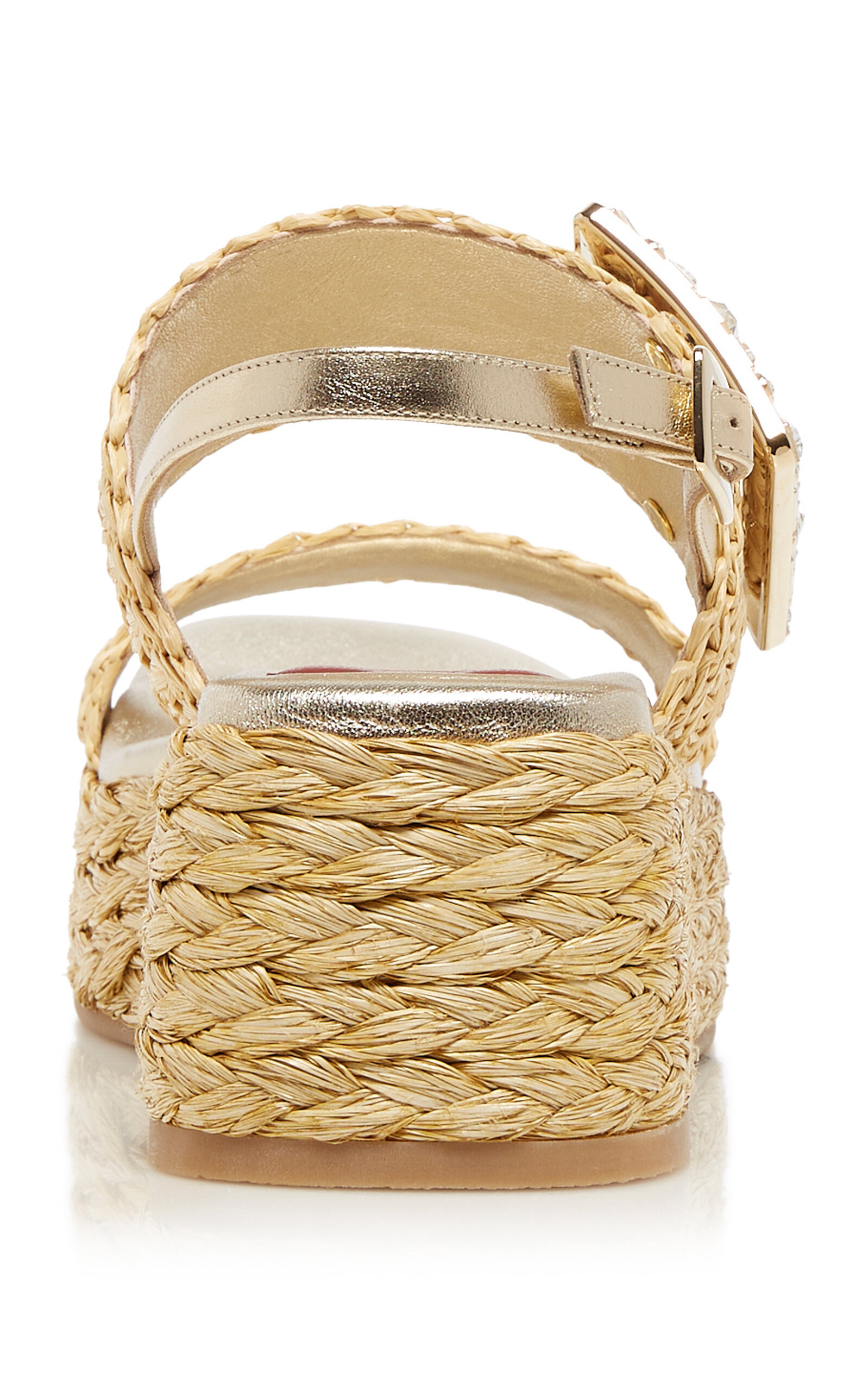Buckle-Embellished Raffia Platform Sandals neutral - 4