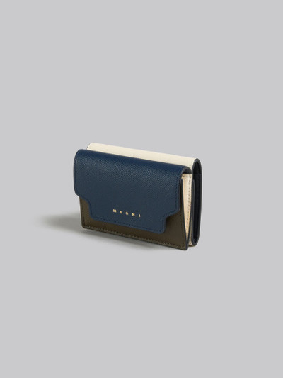 Marni DEEP BLUE CREAM AND GREEN SAFFIANO LEATHER TRI-FOLD WALLET outlook