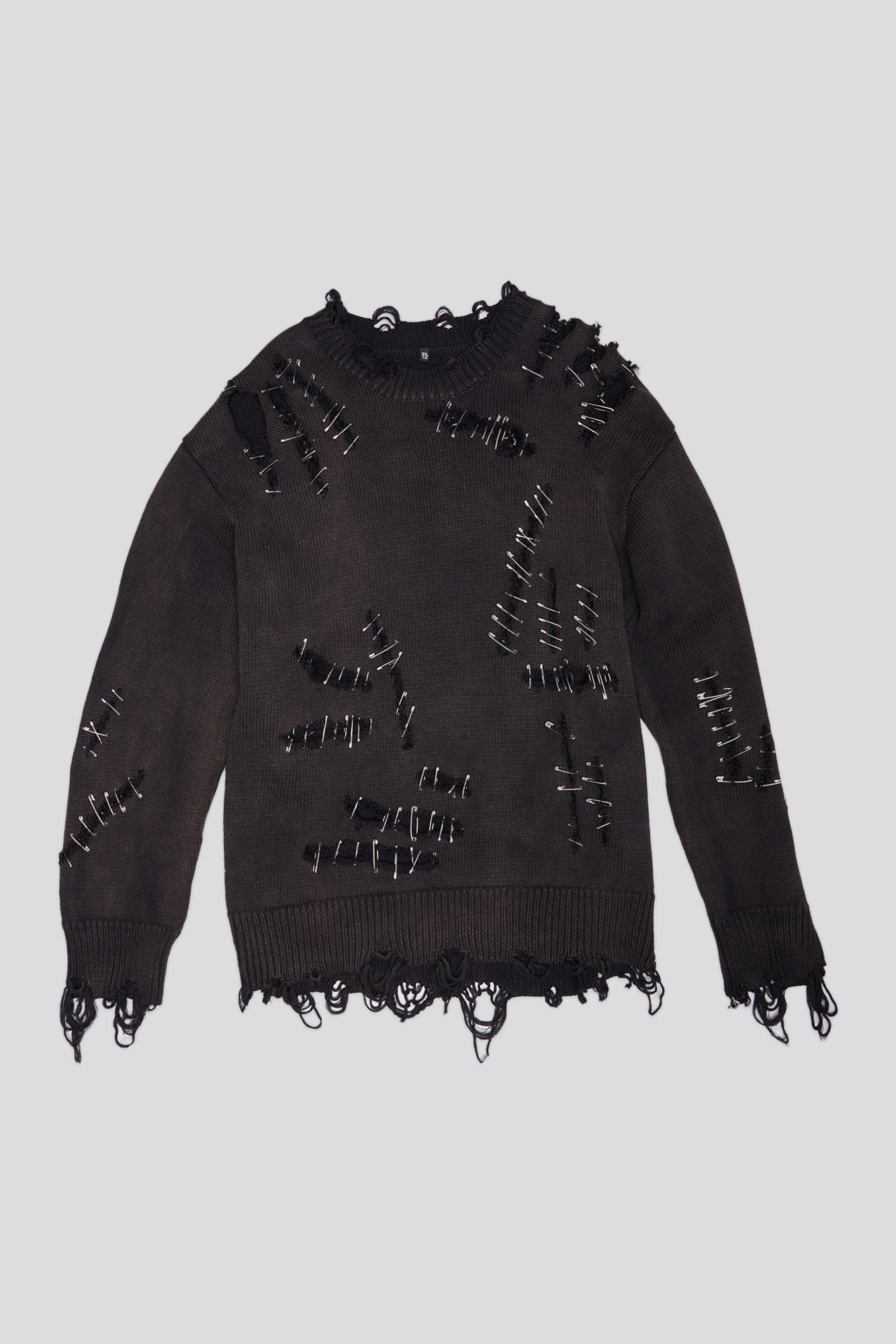 SLASHED BOYFRIEND SWEATER - BLACK WITH PINS - R13 - 1