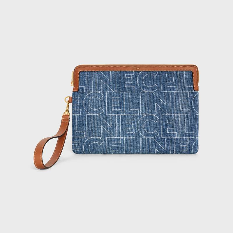 SMALL POUCH WITH STRAP in DENIM WITH CELINE ALL-OVER PRINT 1