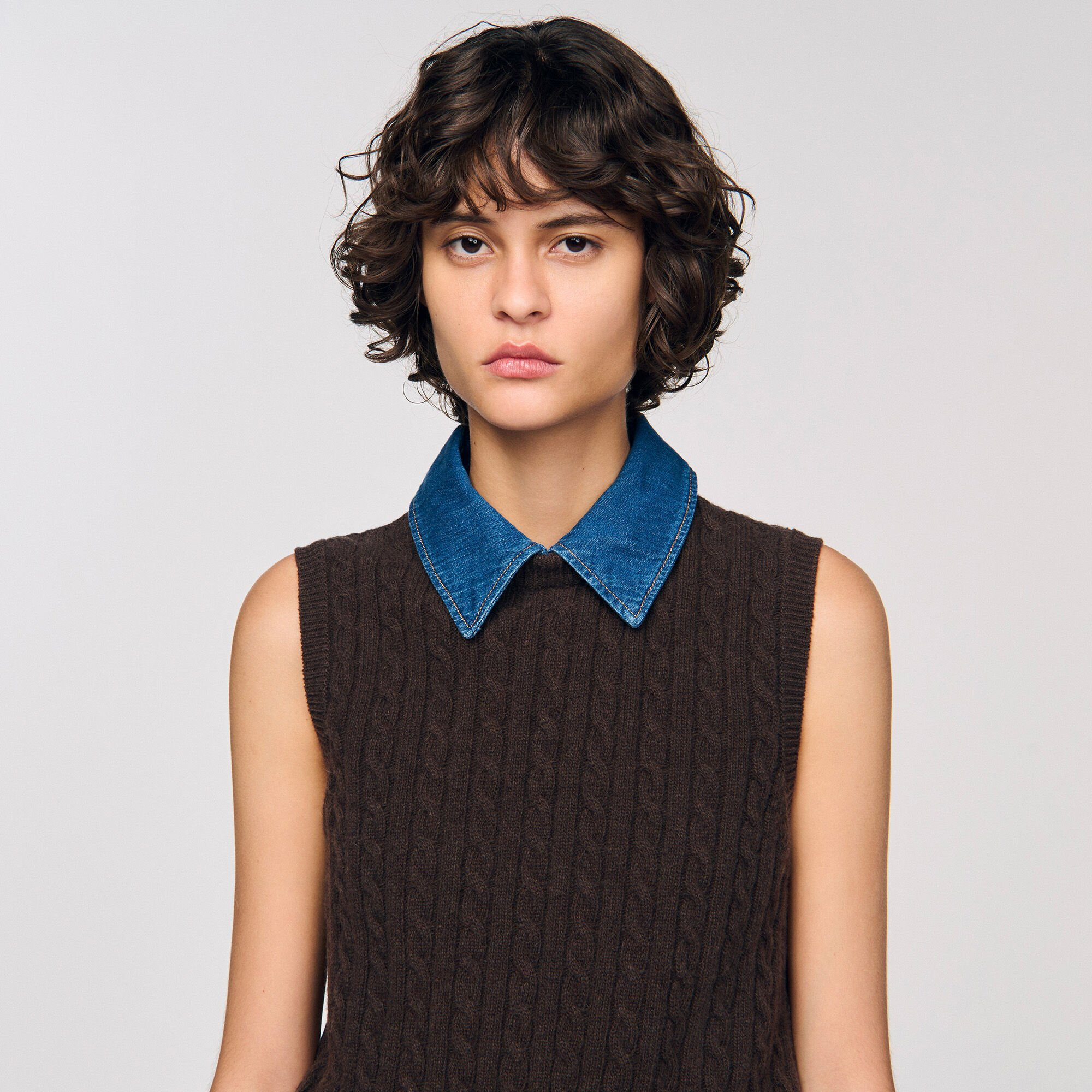 KNIT AND DENIM SWEATER - 3