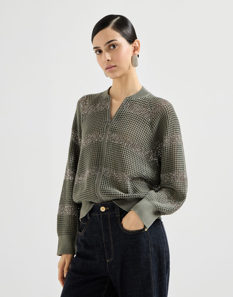 Cotton net cardigan with dazzling stripes 2