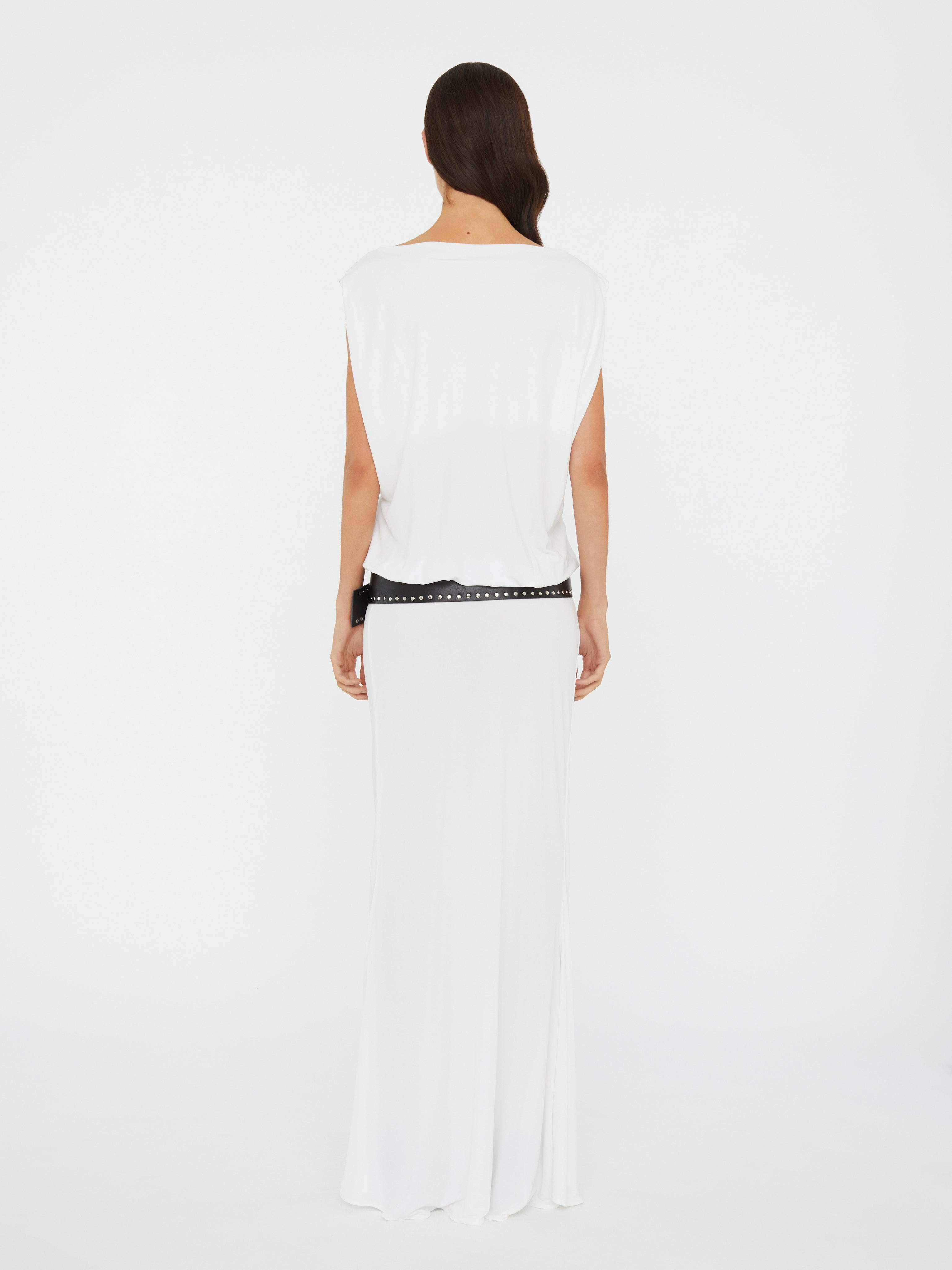 Leather Belted Drop Jersey Dress - 4