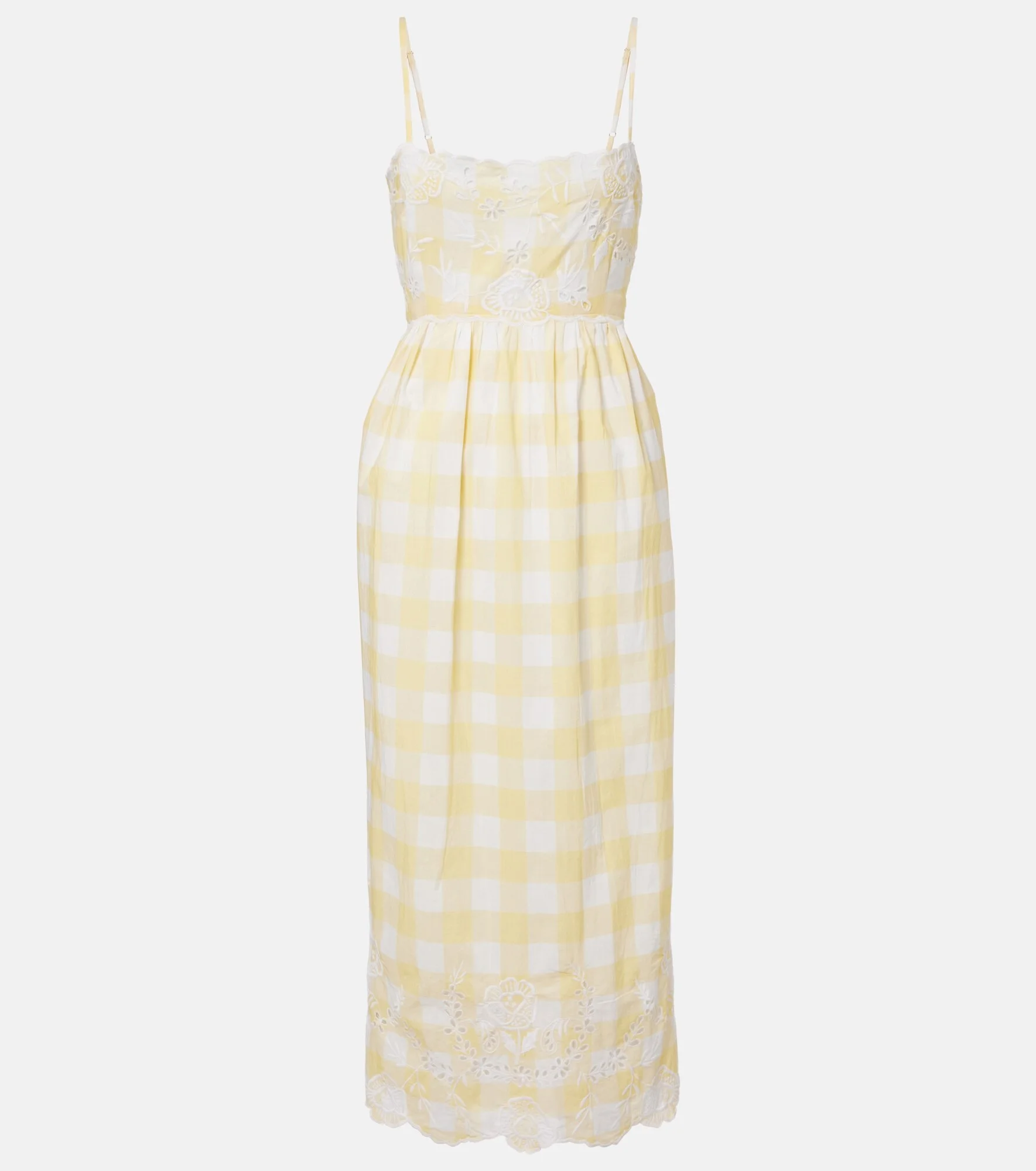 Embroidered checked cotton midi dress - 1