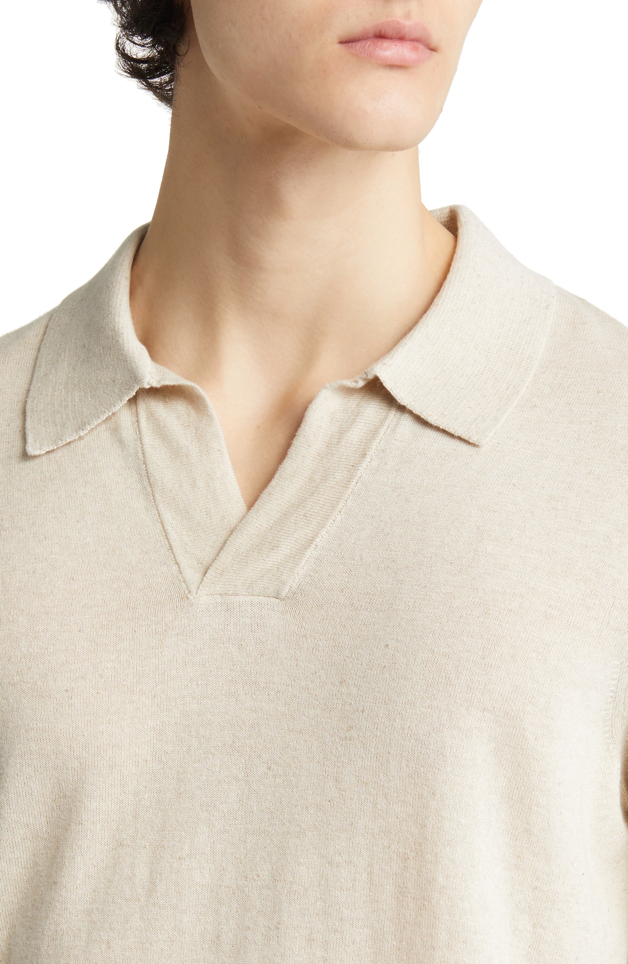 NN07 Ryan 6311 Cotton & Linen Johnny Collar Polo in Oat at Nordstrom - 4