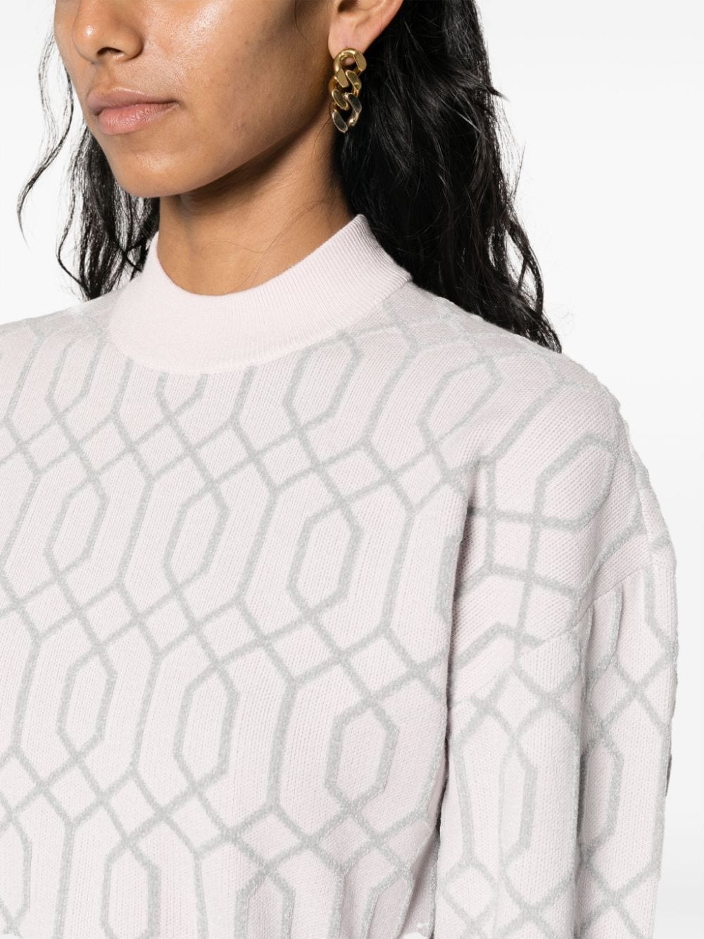 patterned-jacquard drop-shoulder jumper - 5