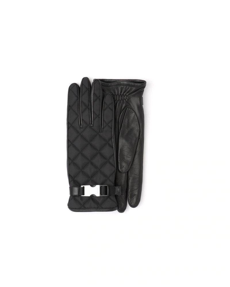 Quilted nylon and nappa leather gloves 1