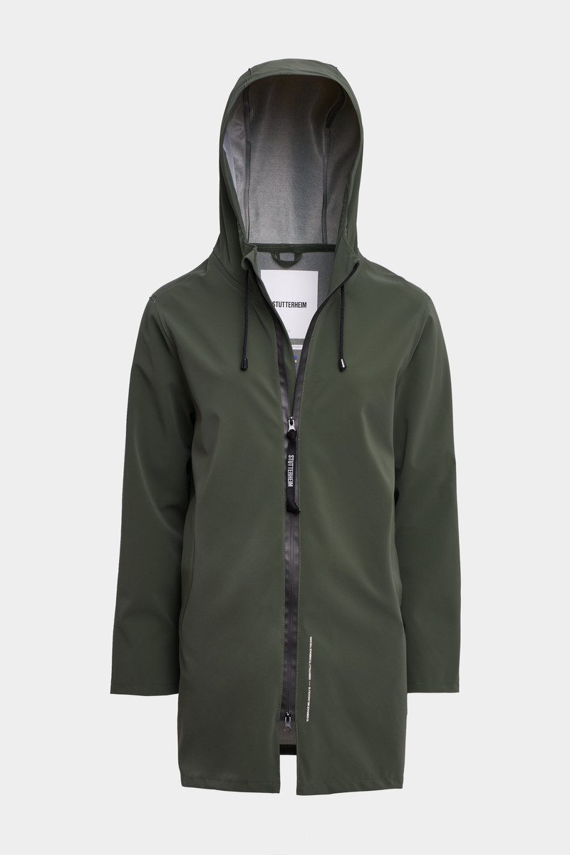 Stockholm Lightweight Matte Zip Raincoat Green 1