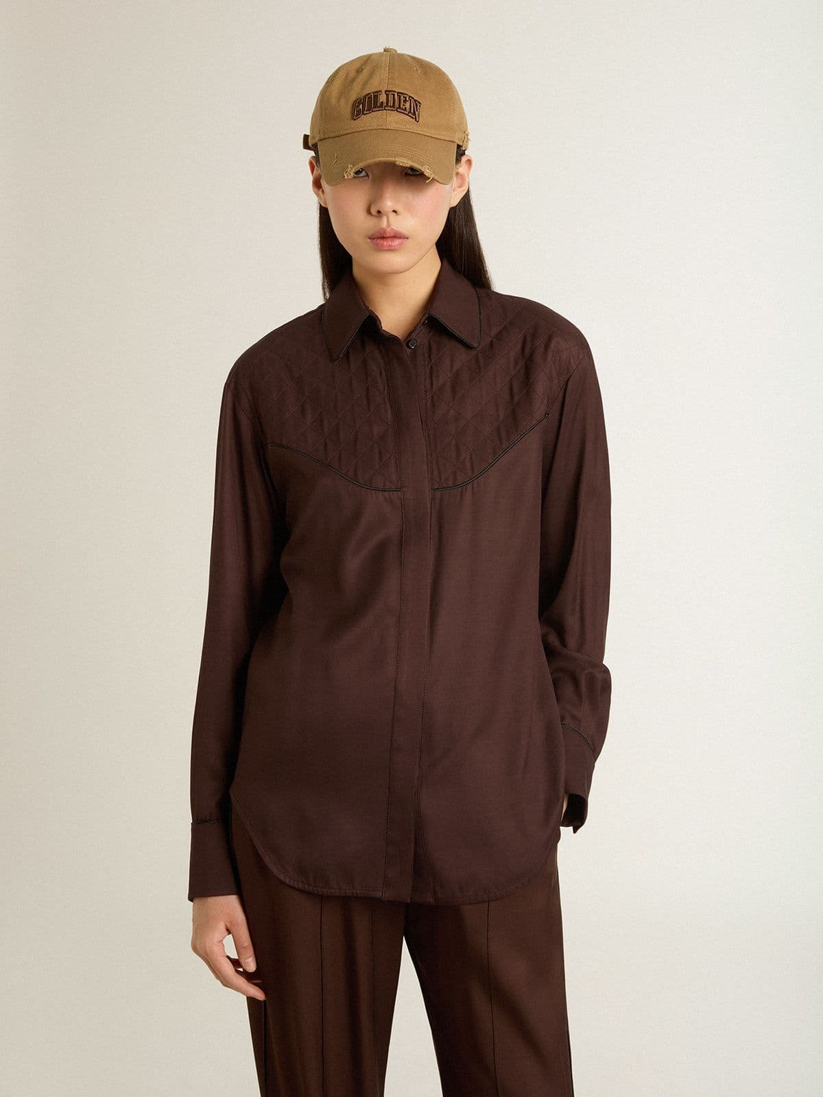 Women’s brown shirt with quilted details - 2