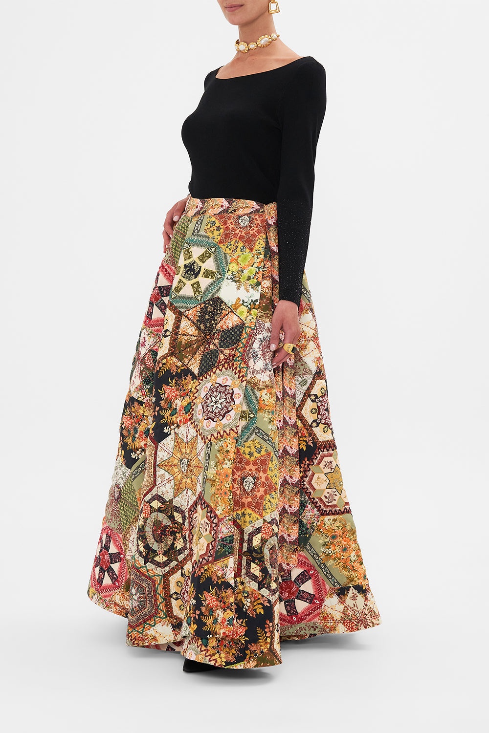 REVERSIBLE EMBROIDERED QUILTED WRAP SKIRT - 4