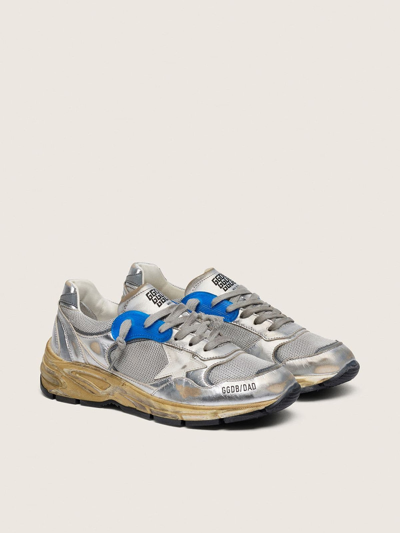 Golden Goose Men's Dad-Star in silver laminated leather and mesh with white leather star and silver heel tab outlook