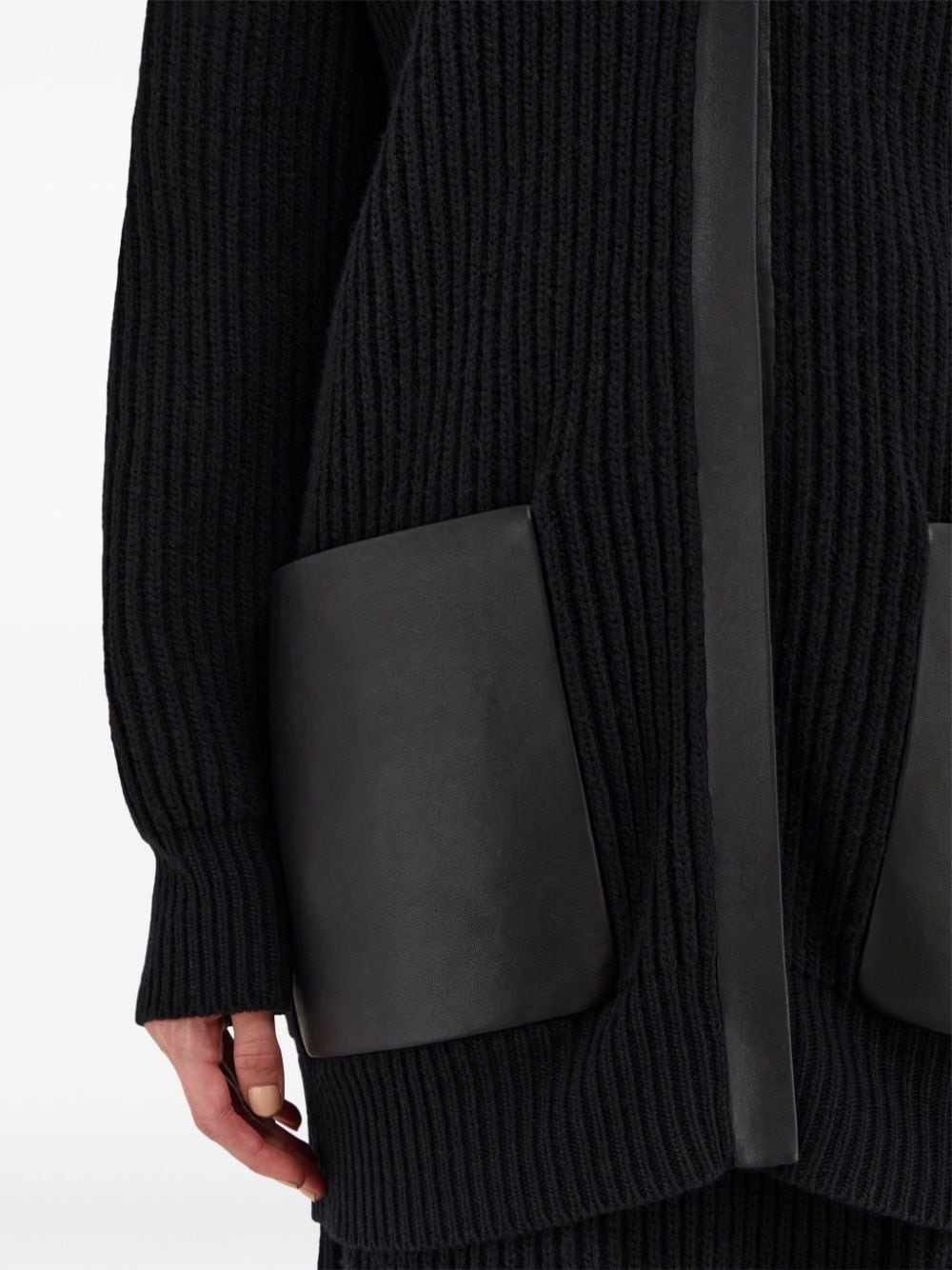 leather-trimmed cardigan - 6