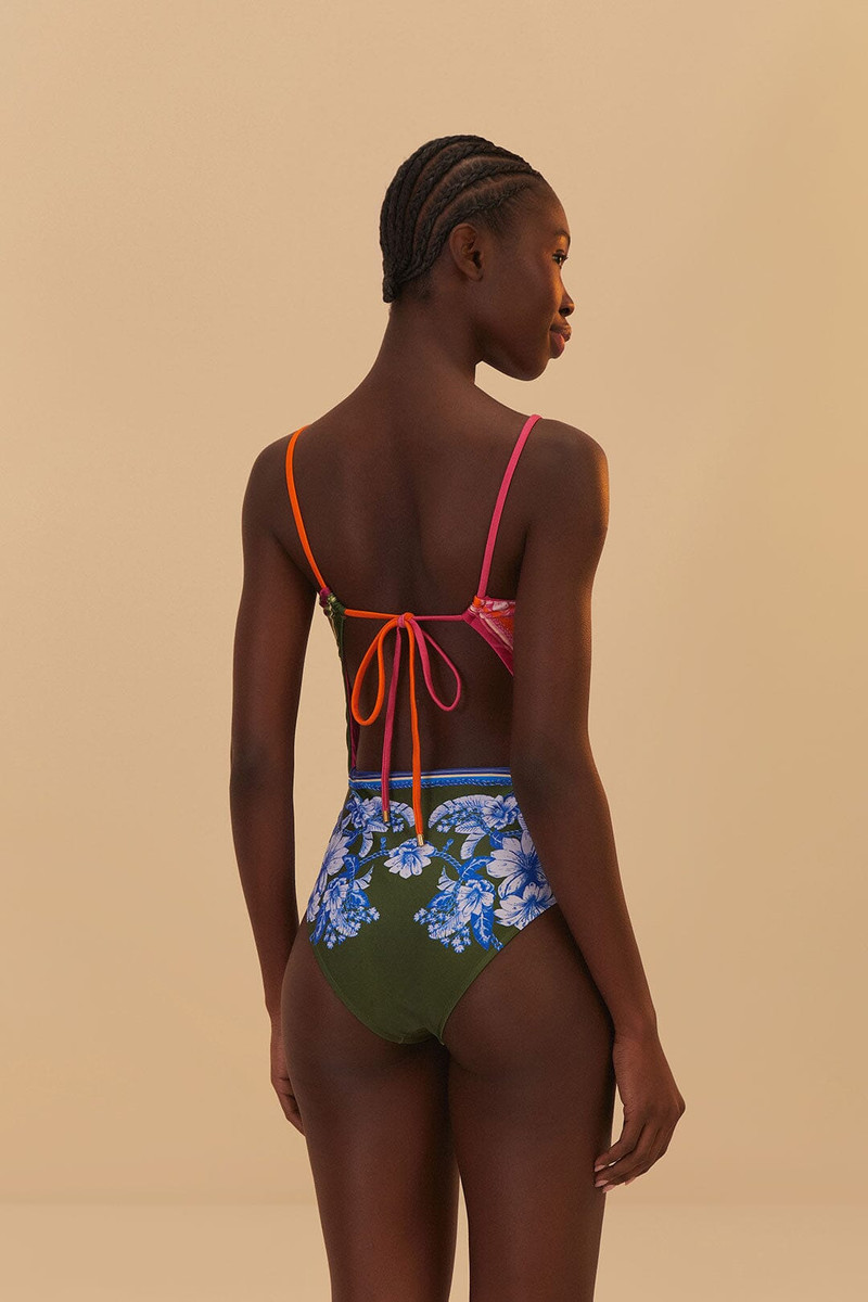Mixed Scarves Floral Elegance One-Piece Swimsuit 3