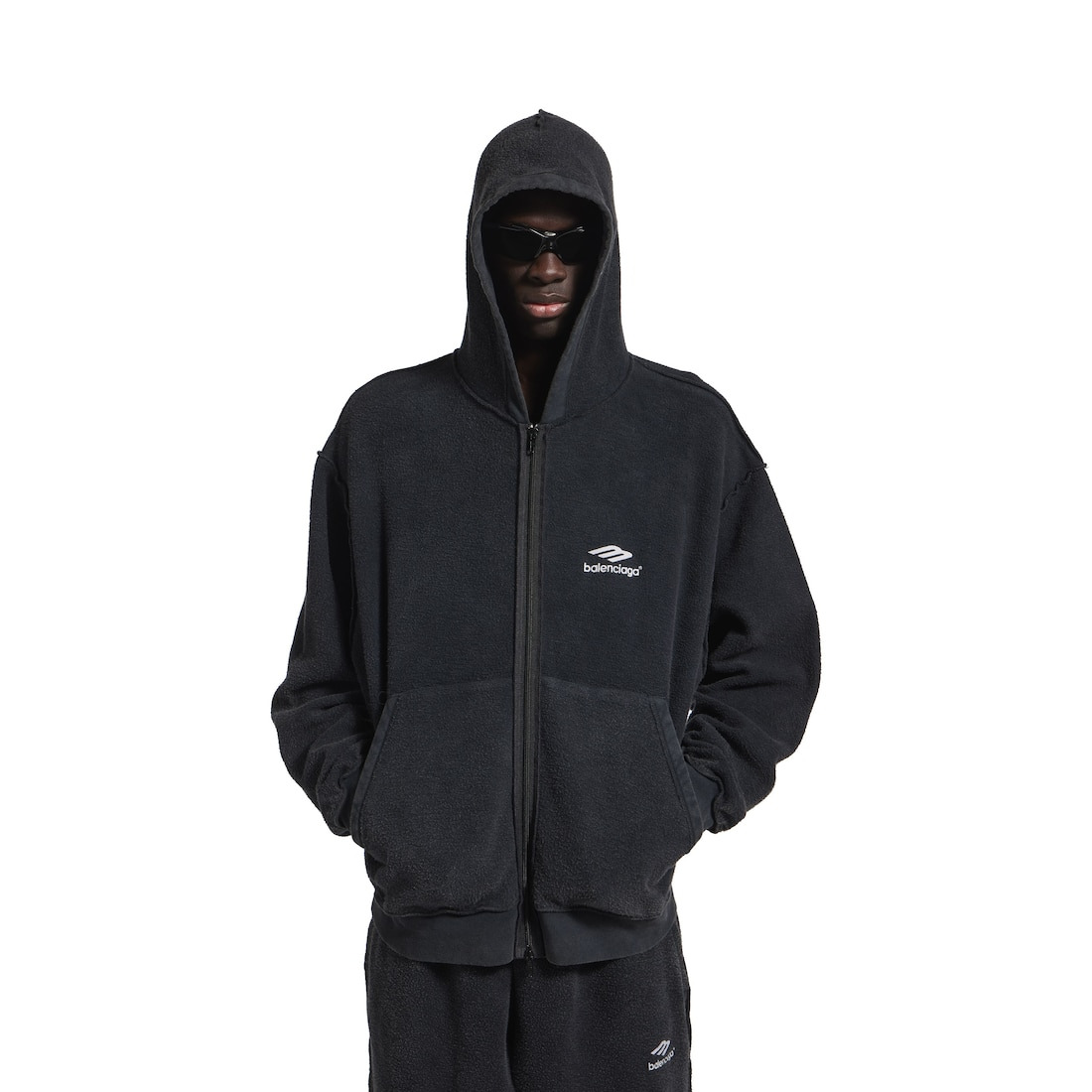 Men's 3b Sports Icon Inside-out Zip-up Hoodie in Black Faded - 5