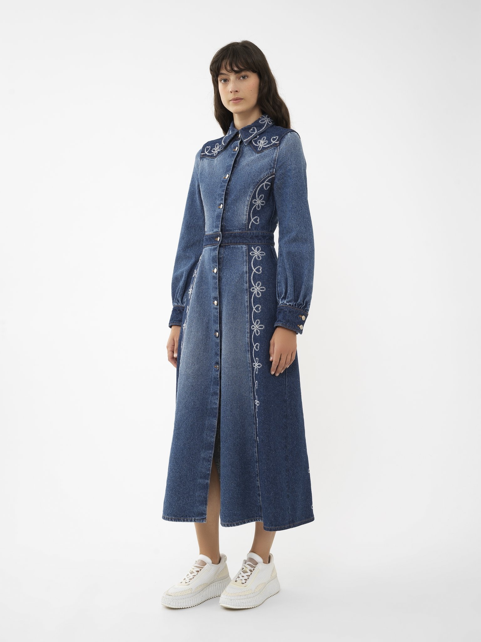 EMBROIDERED DENIM SHIRT DRESS - 4