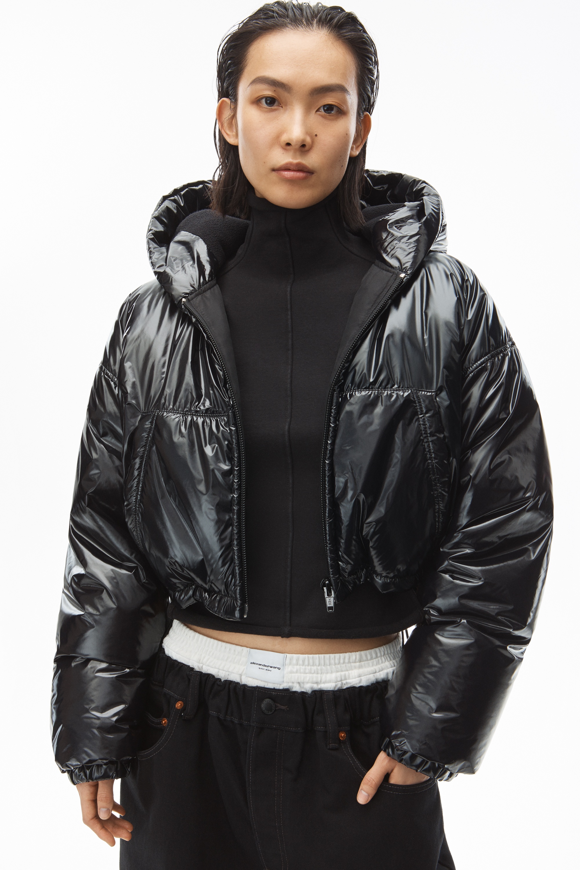 CROPPED DOWN PUFFER IN GLOSSY NYLON - 3