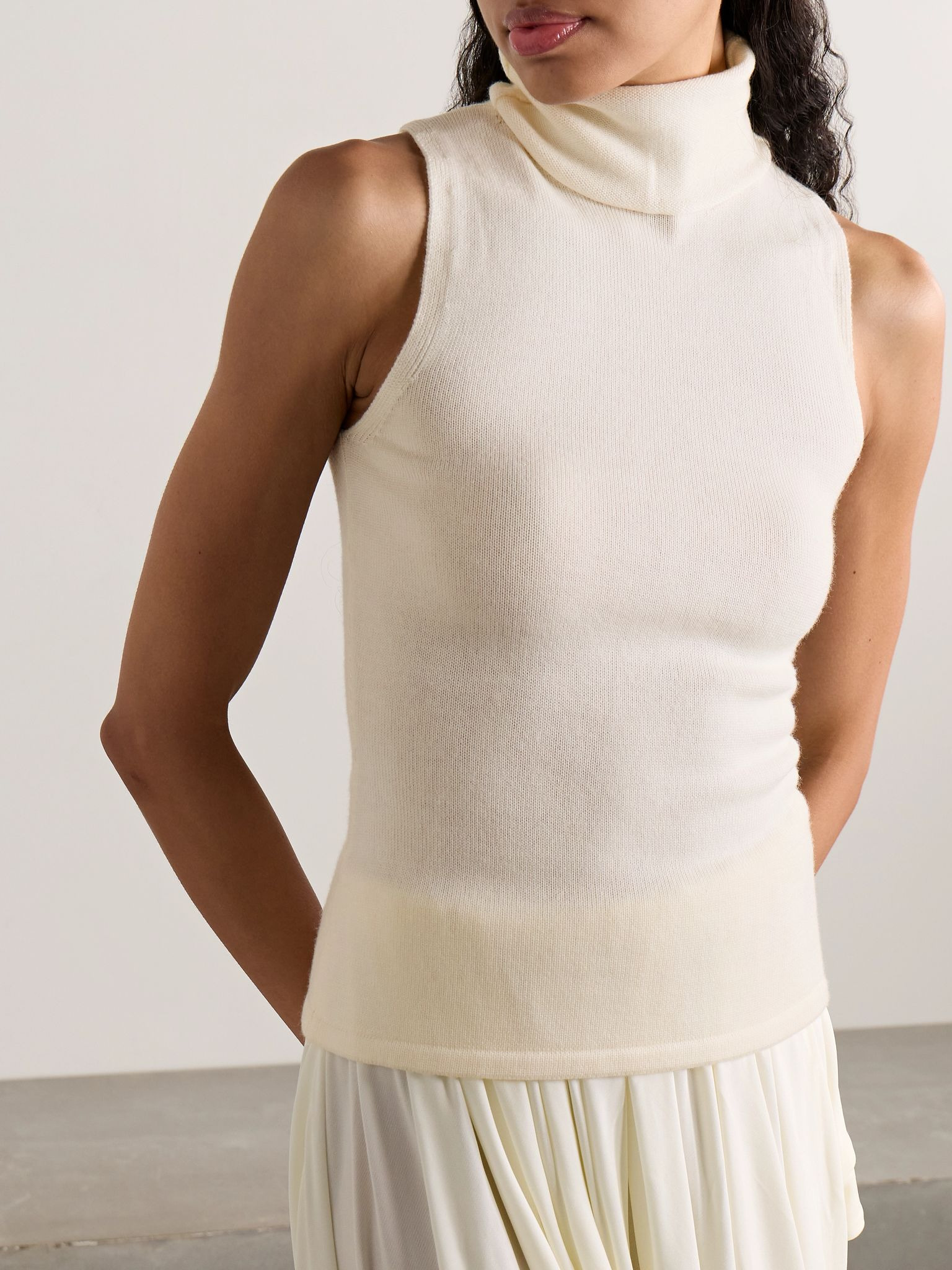 Canal scarf-detailed wool turtleneck top Ivory - 5