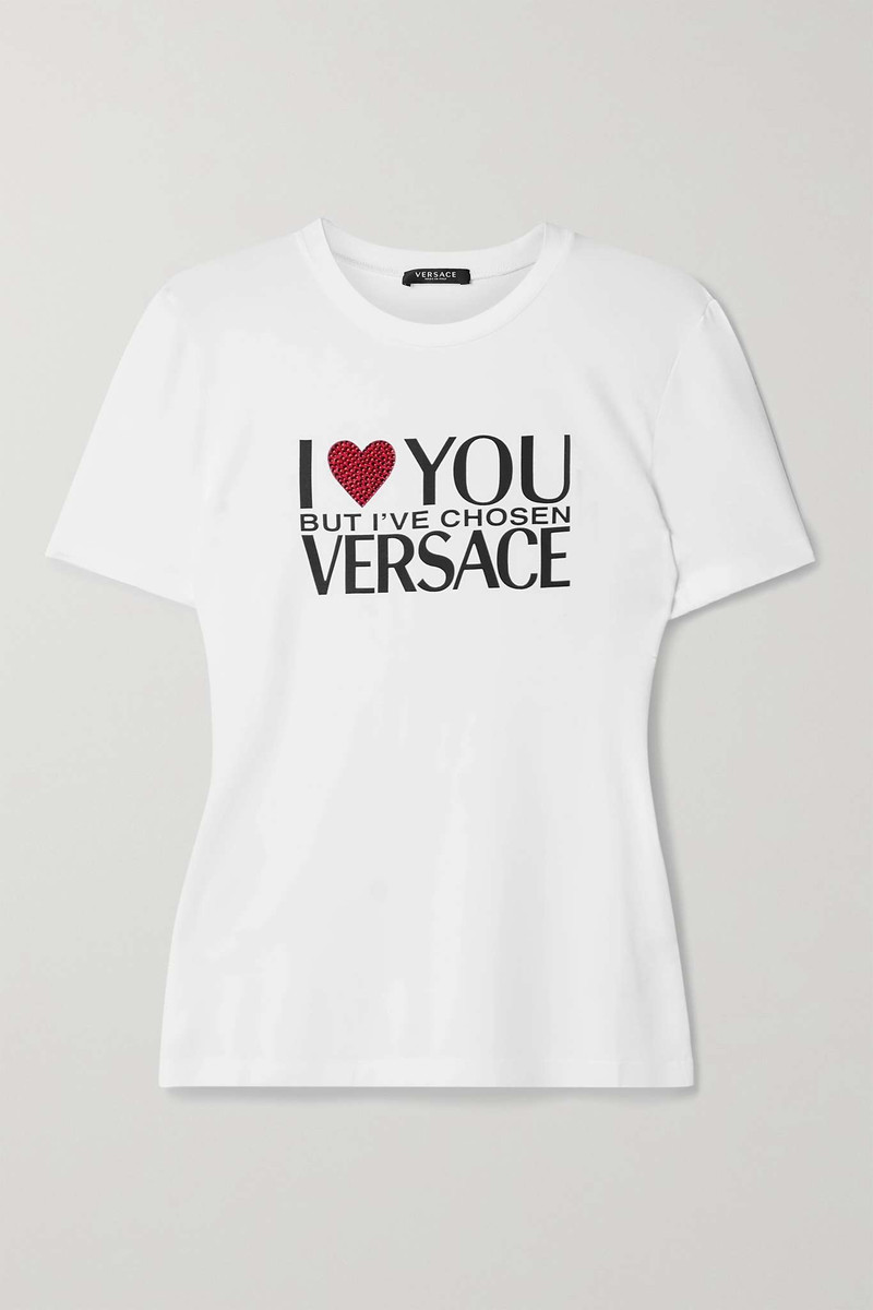 Embellished printed stretch-jersey T-shirt 1