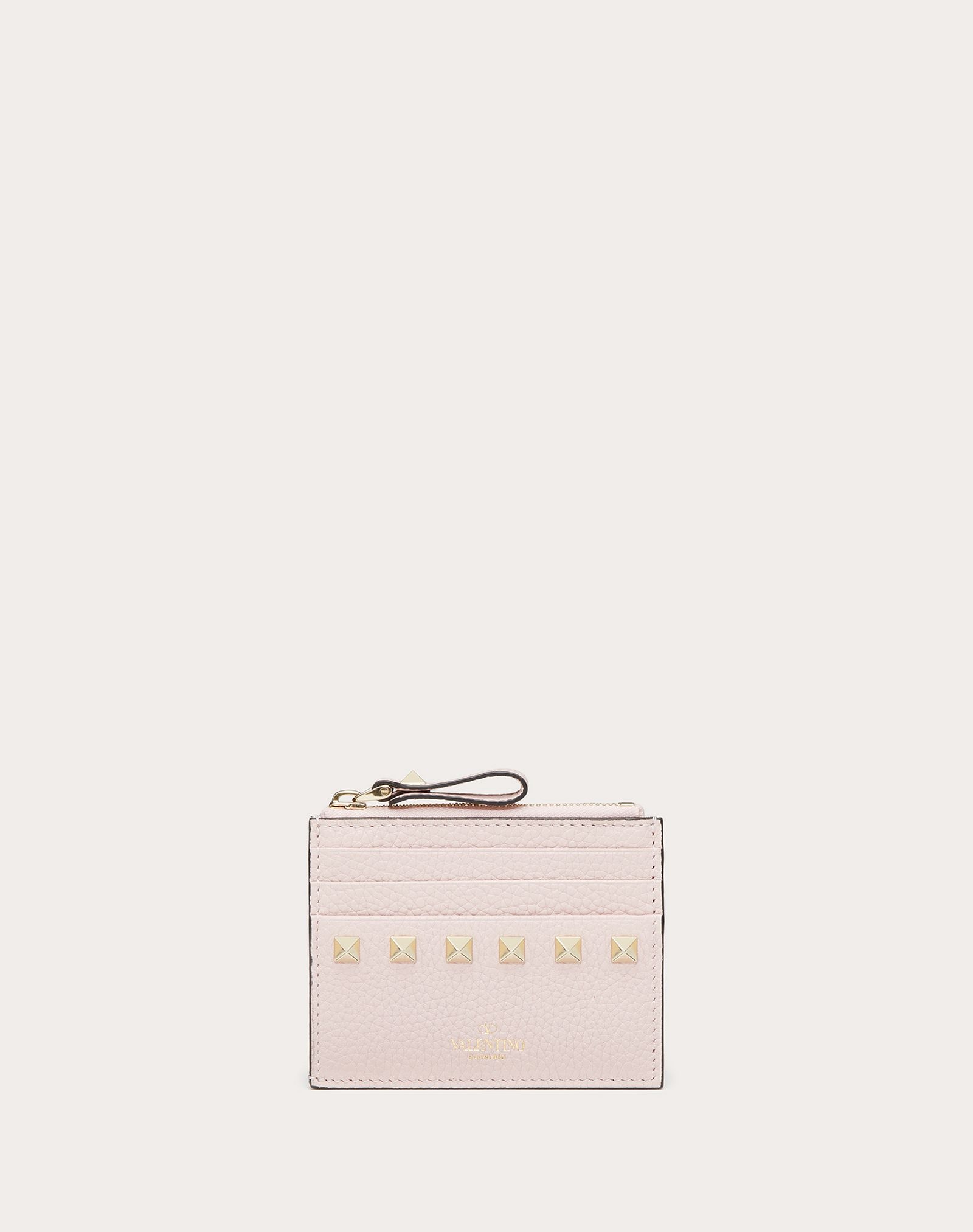 ROCKSTUD GRAINY CALFSKIN CARDHOLDER WITH ZIPPER - 1