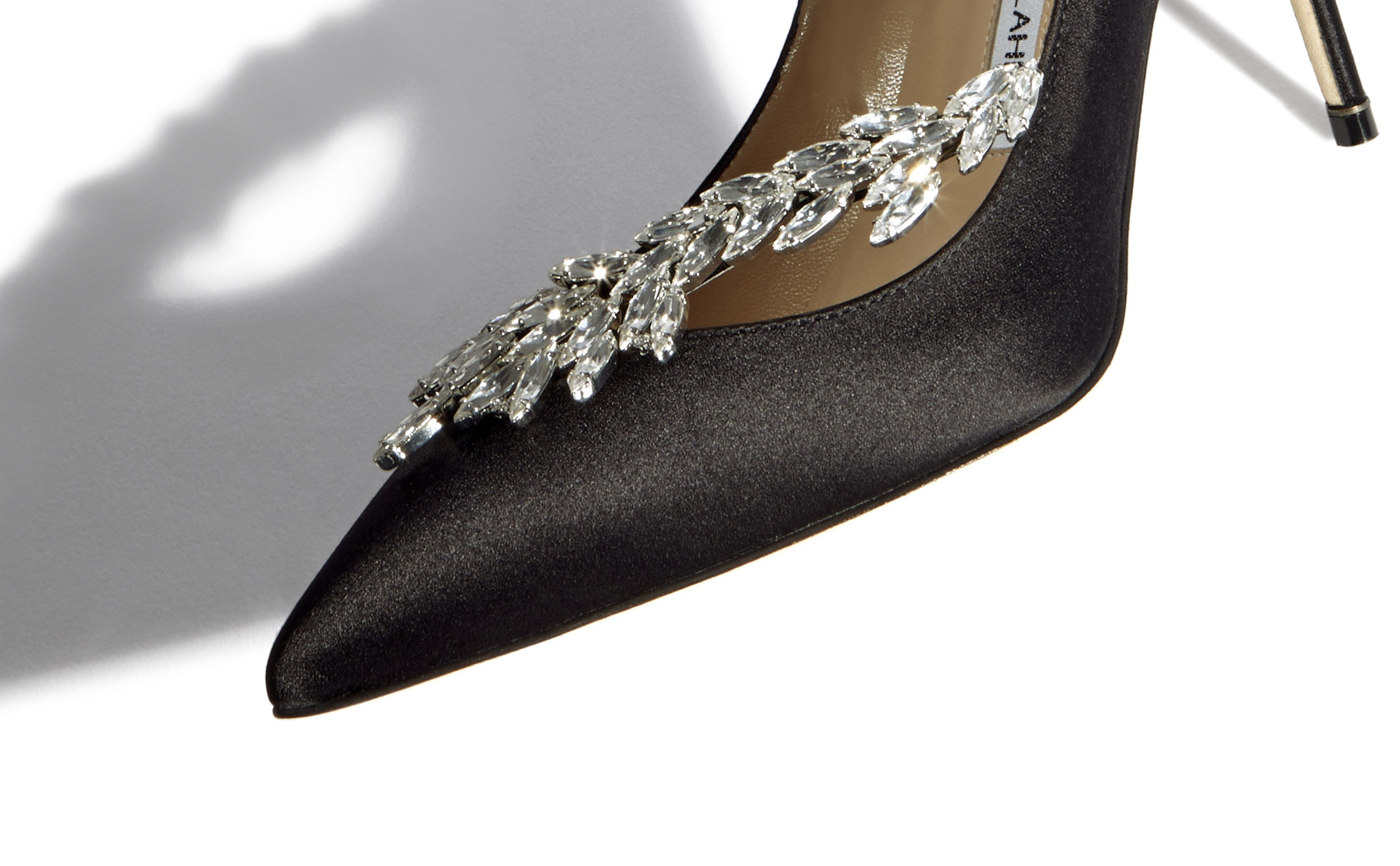 Black Satin Jewel Buckle Pumps - 4