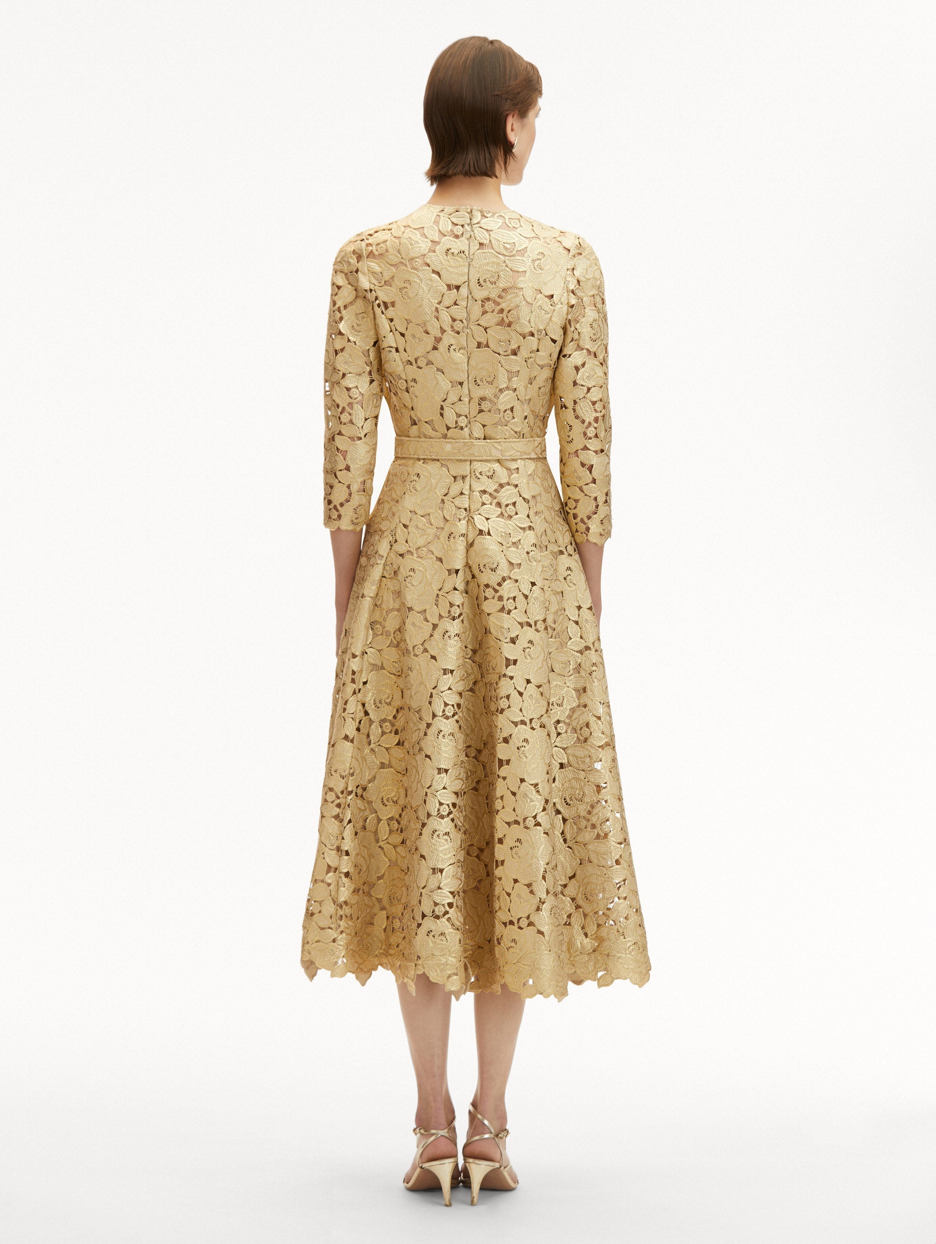 GOLD FOIL ROSE GUIPURE DRESS - 3