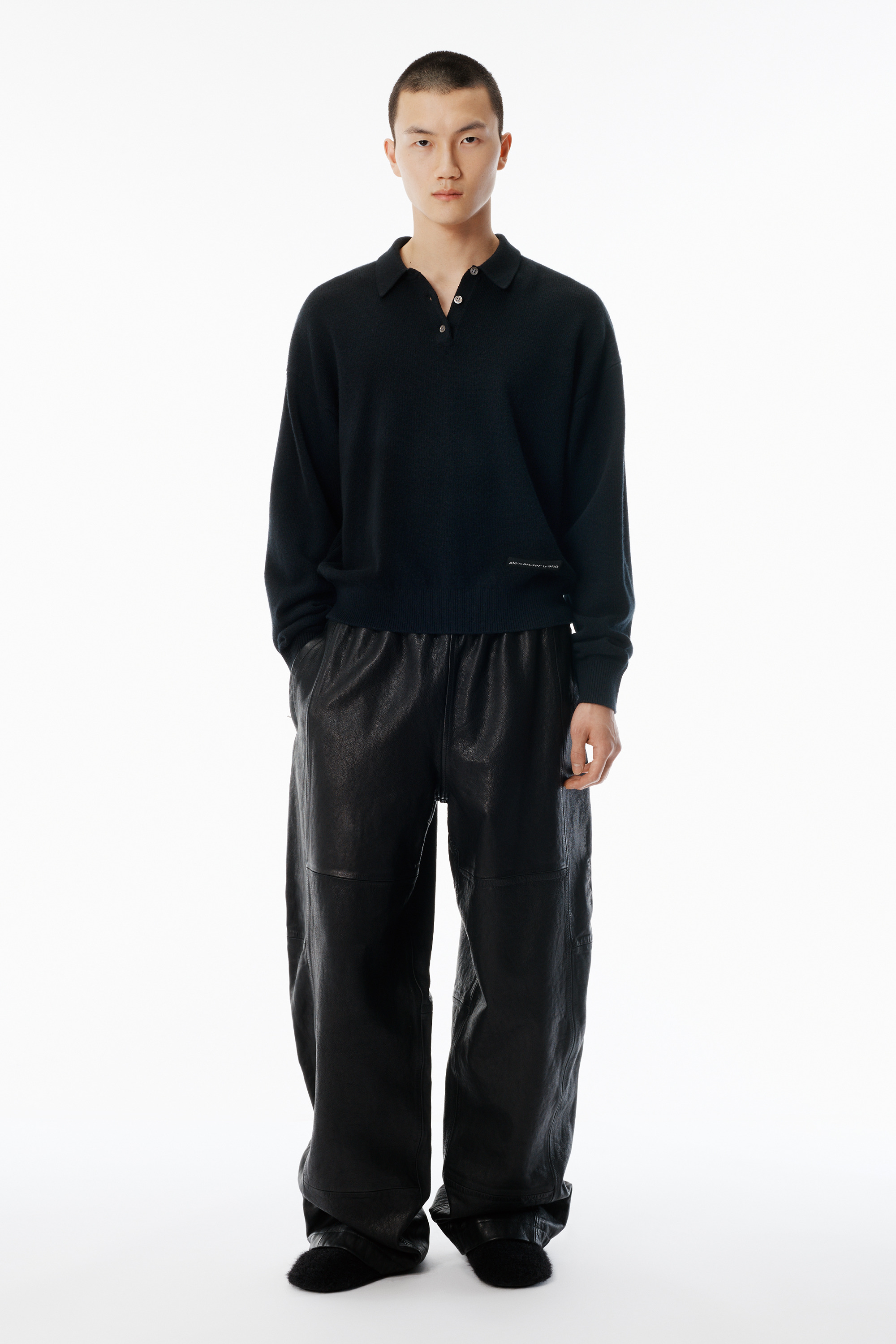 Black Wool-Blend Henley Pullover - 5