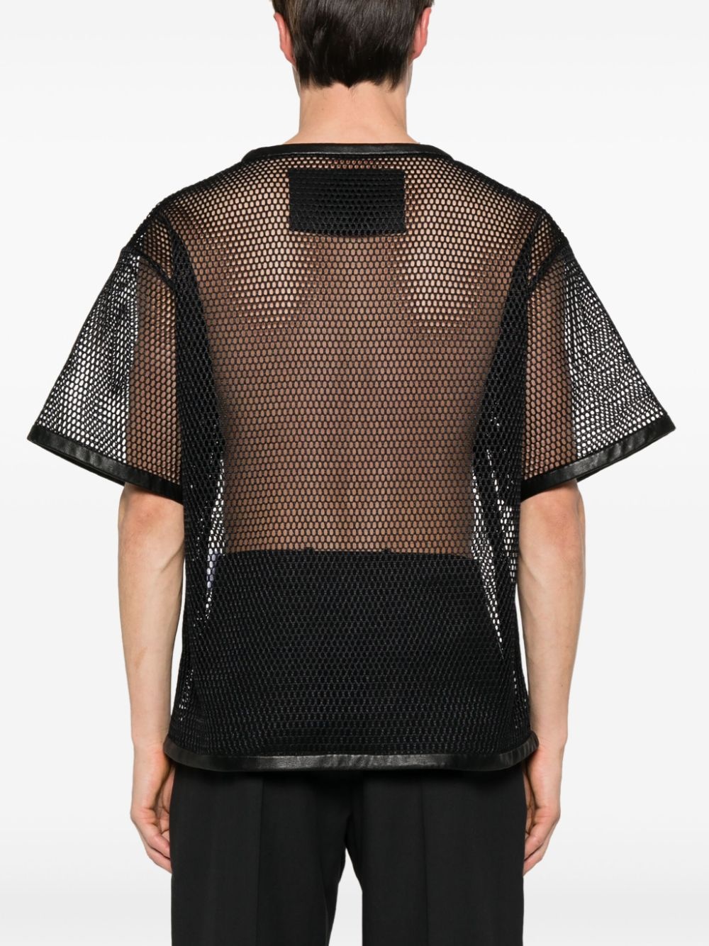 perforated leather-trim T-shirt - 4