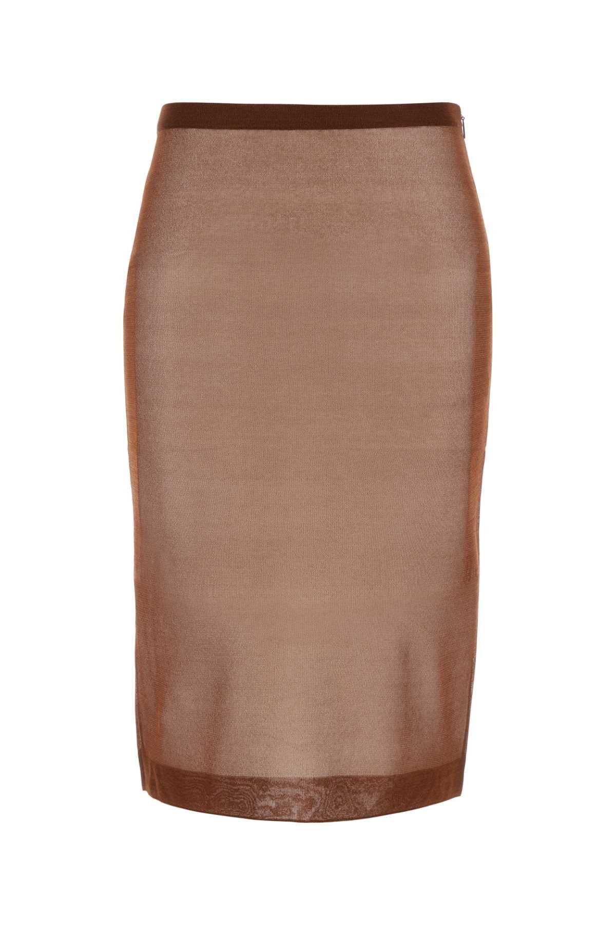 Saint Laurent Women Chocolate Silk Skirt - 1