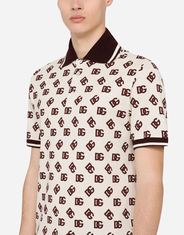 Cotton piqué polo-shirt with DG logo print - 4