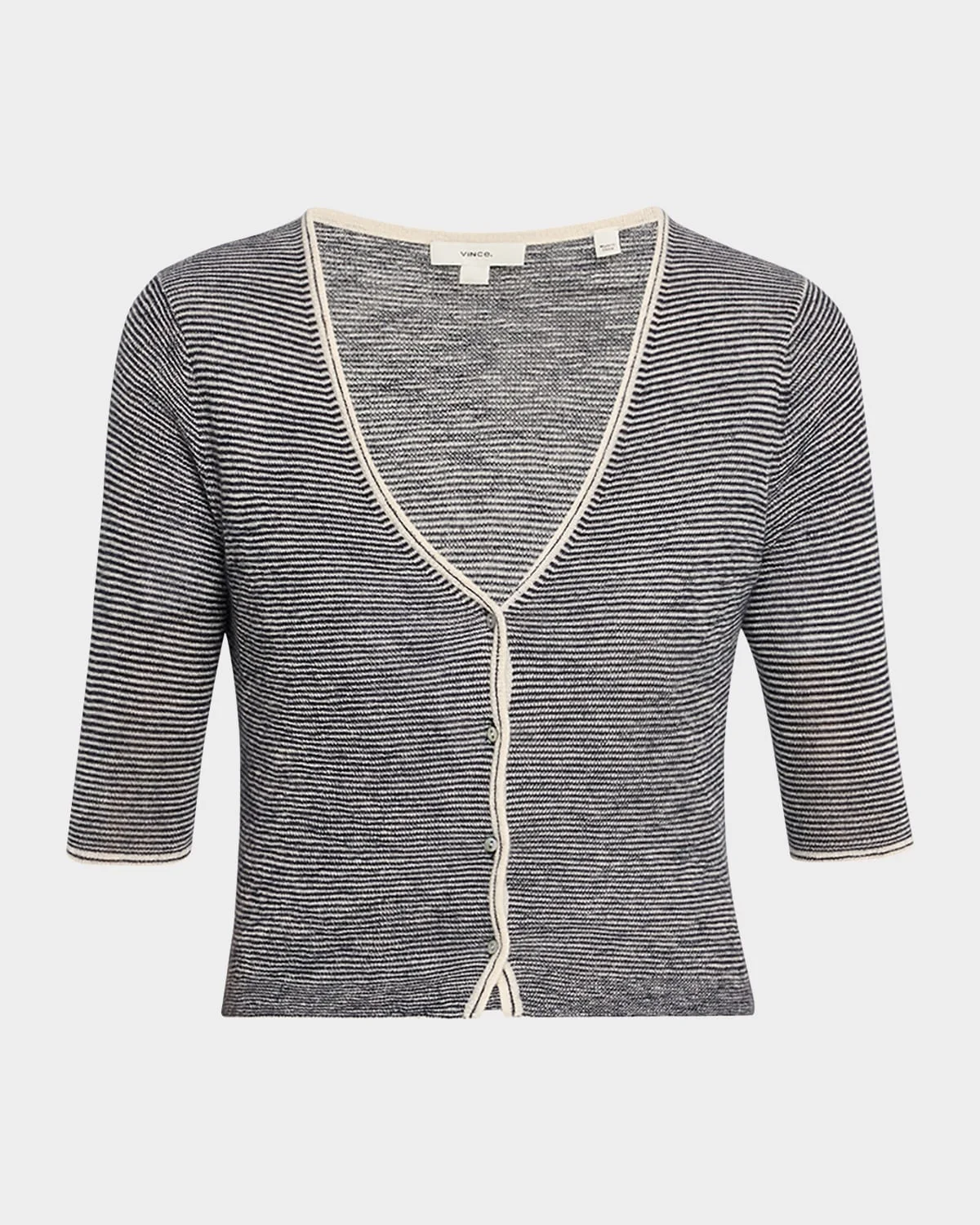 Micro-Stripe V-Neck Cardigan - 1