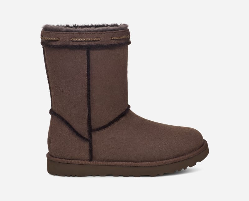 ® Women's Classic Short Shearling Braid Sheepskin Classic Boots in Chocolate 1