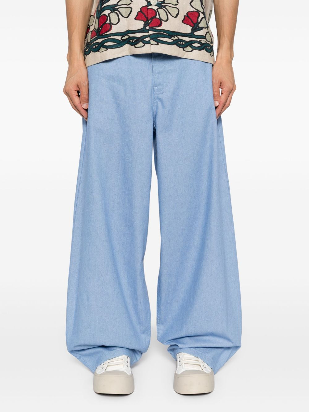 cotton wide-leg trousers - 5