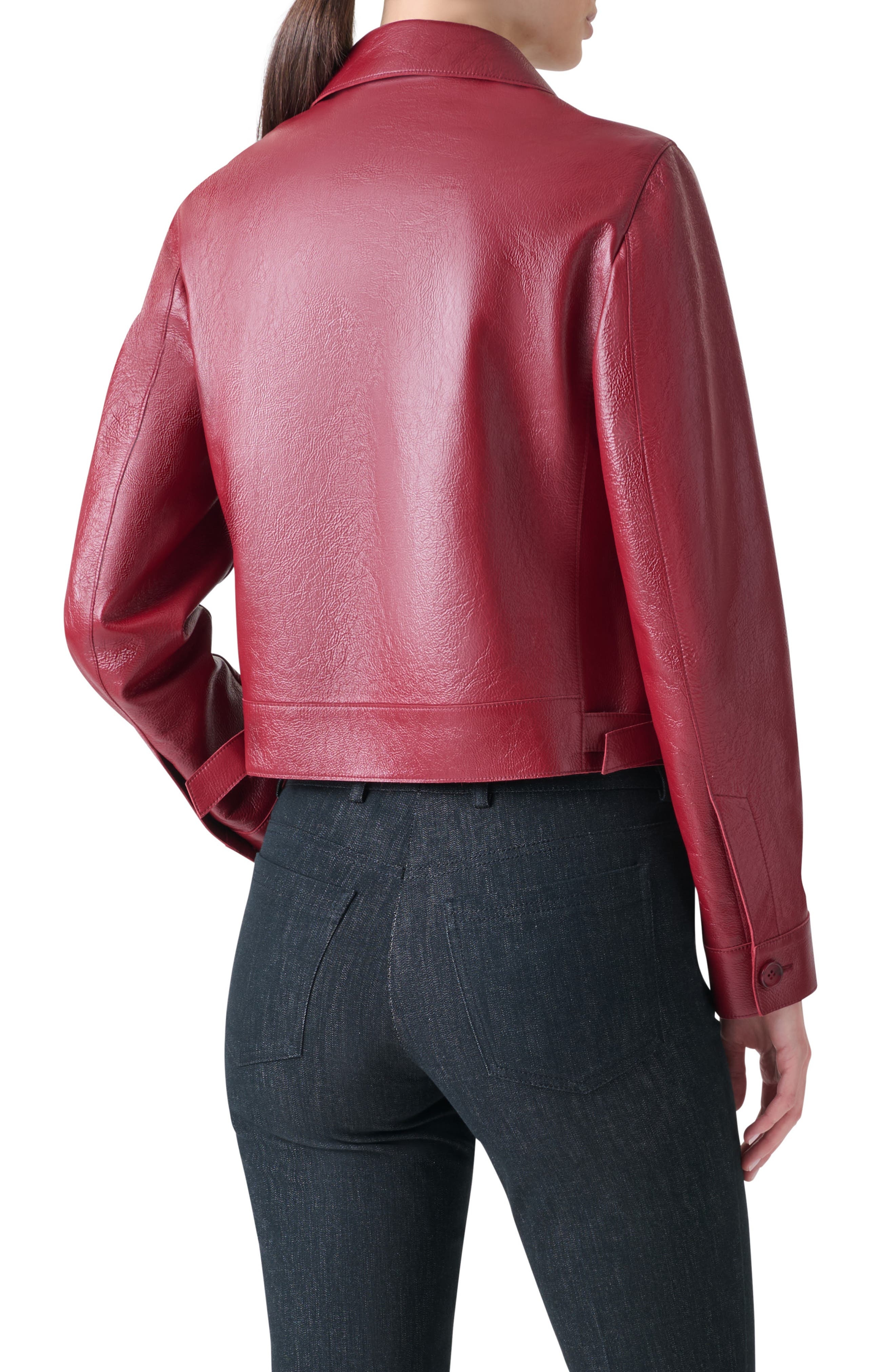Akris Peer Lacqured Leather Crop Jacket in Ruby Red at Nordstrom - 2