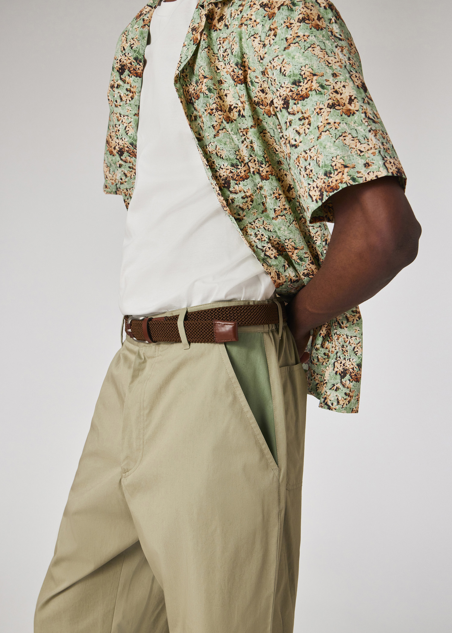 Light Khaki Double-Face Elastic-Back Chinos - 3