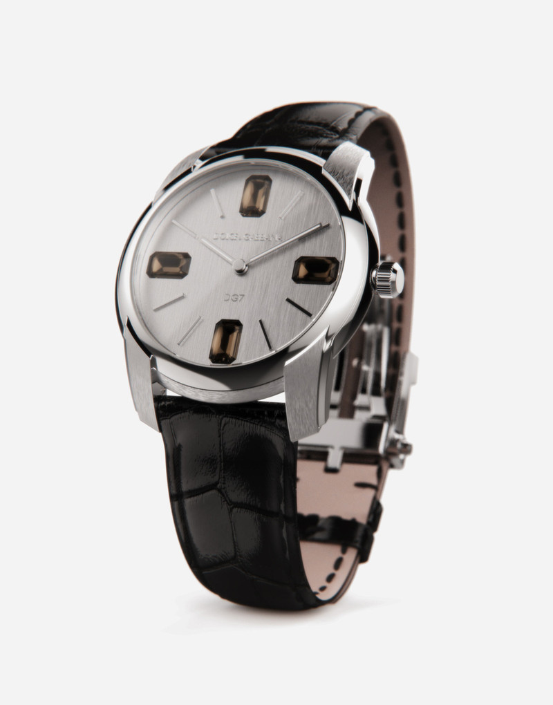 Steel watch with smoky quartz 3