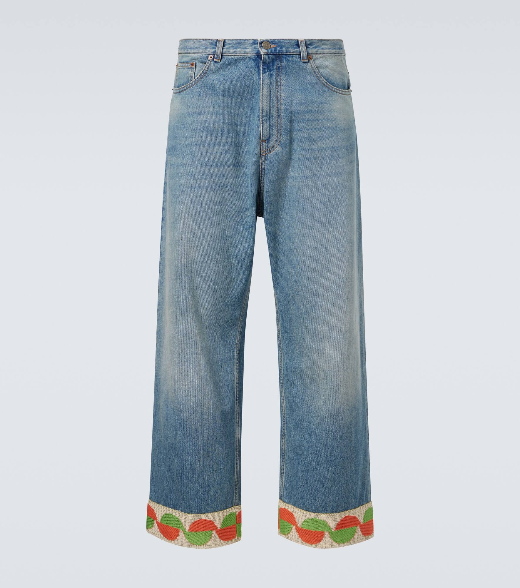 Jacquard-trimmed wide-leg jeans - 1