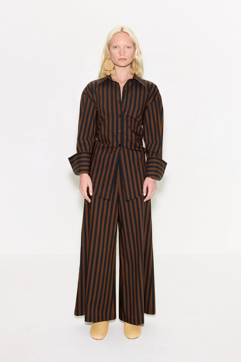 Toni Poplin Pant In Black/Choco Brown Stripe 3