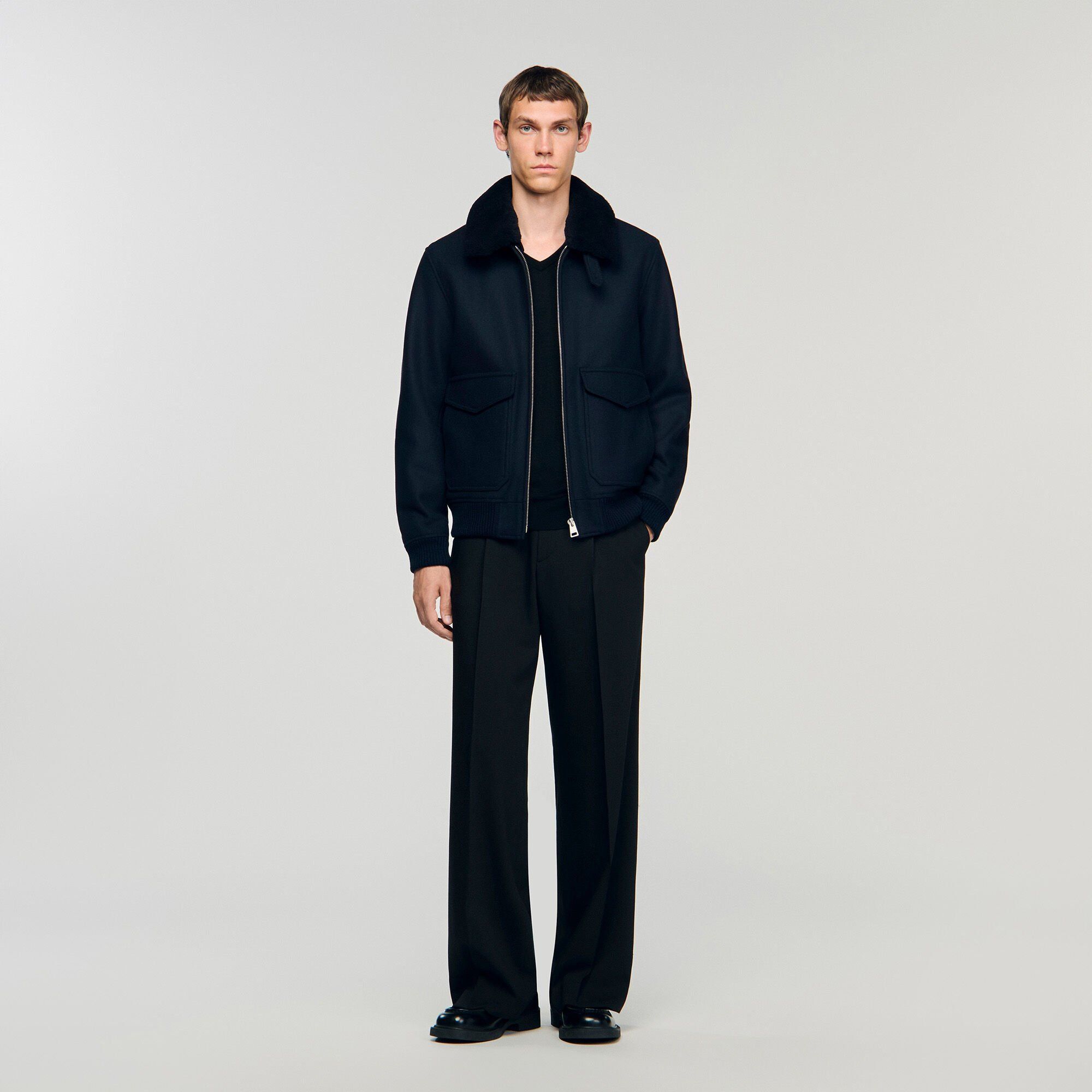 WOOL AVIATOR JACKET WITH SHEARLING - 1