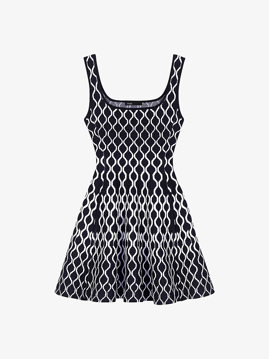 Square-neck geometric-pattern stretch-knit mini dress - 1