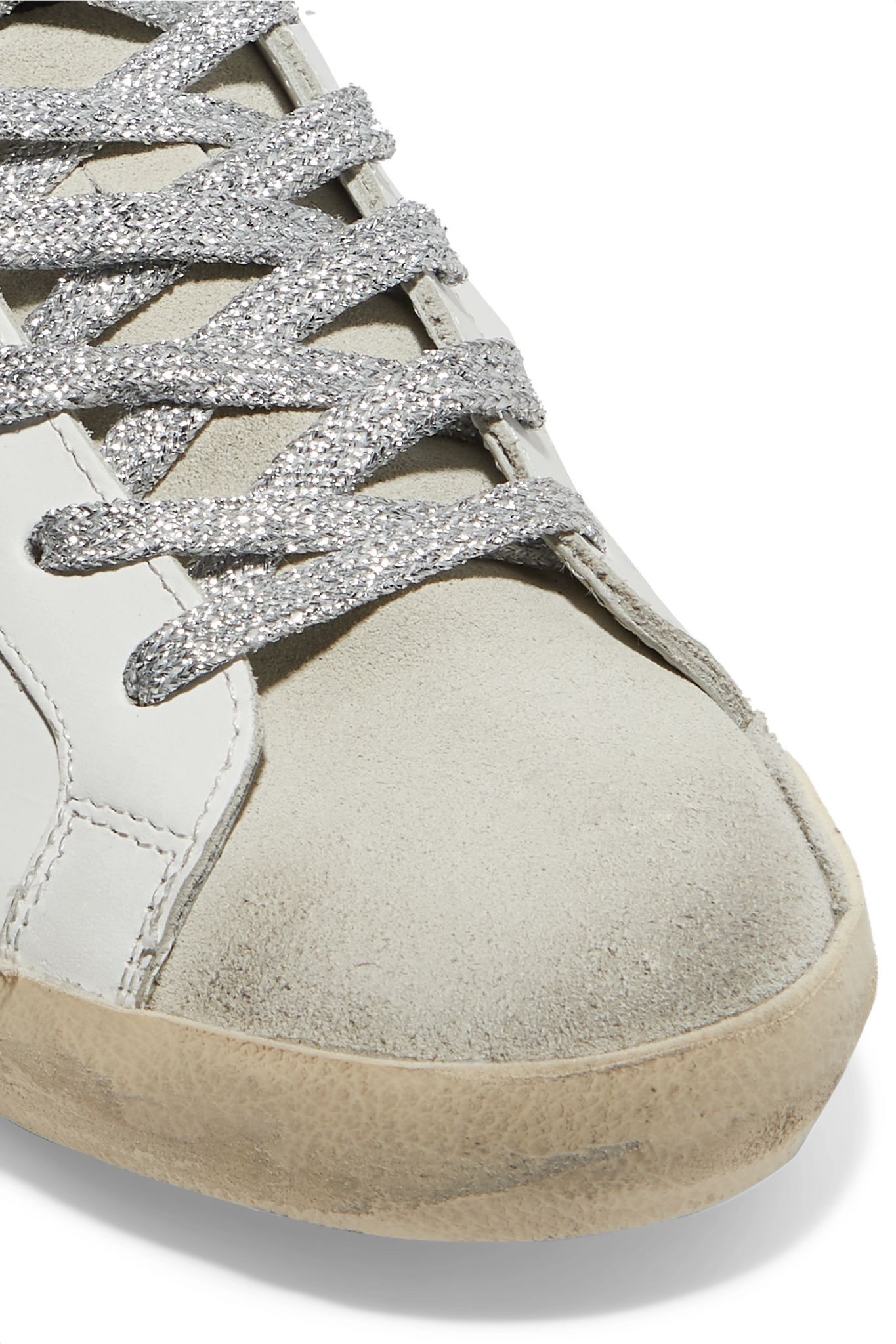 Superstar distressed printed leather and suede sneakers - 5