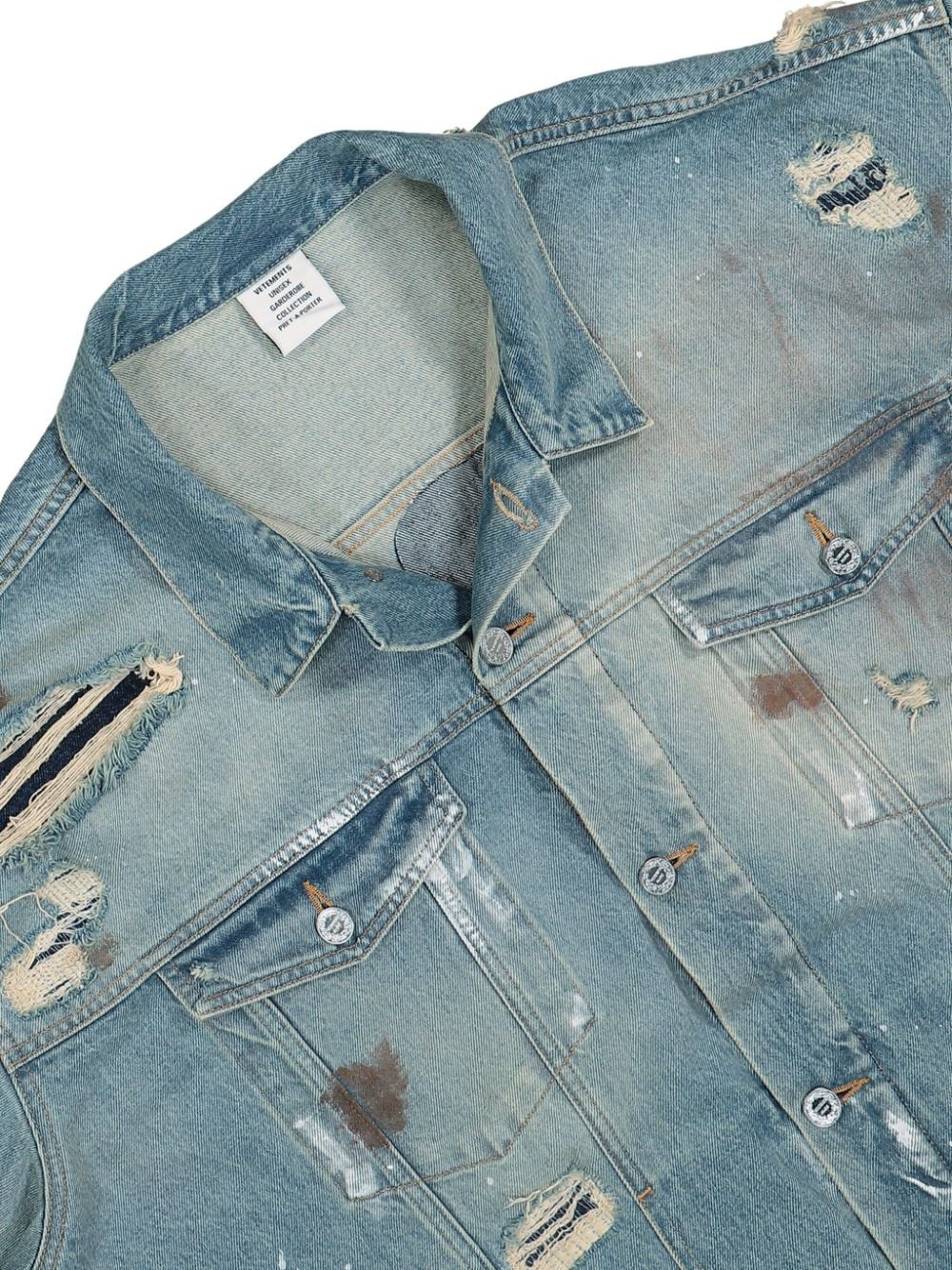 ripped-detailing denim jacket - 3
