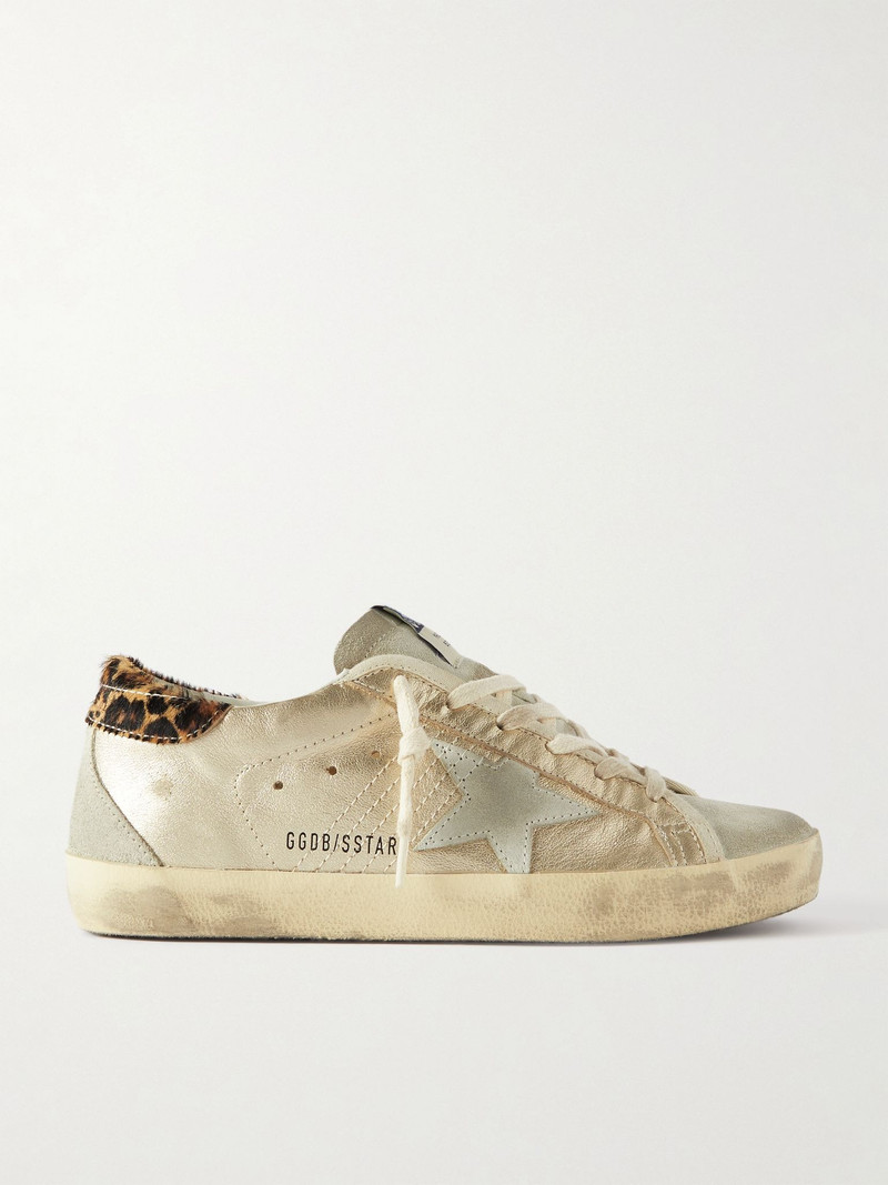 Super-Star calf hair and suede-trimmed distressed leather sneakers Beige - 1