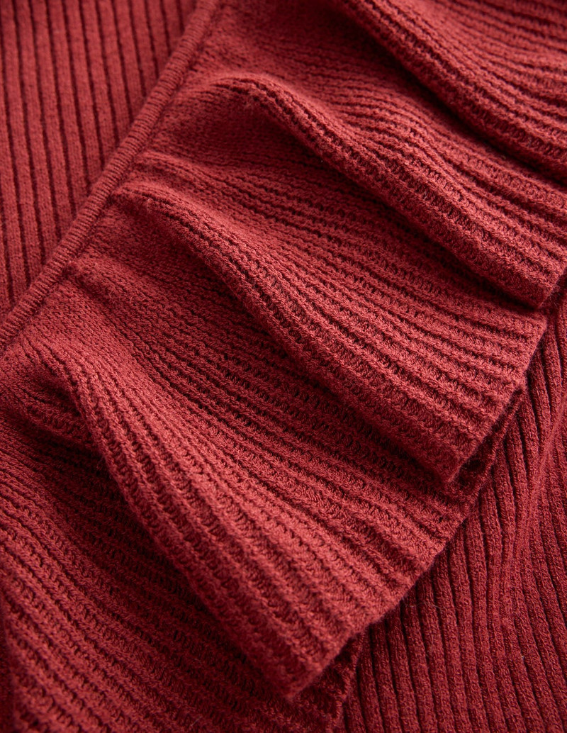 Ruffled Rib Henley Sweater-Chestnut 1