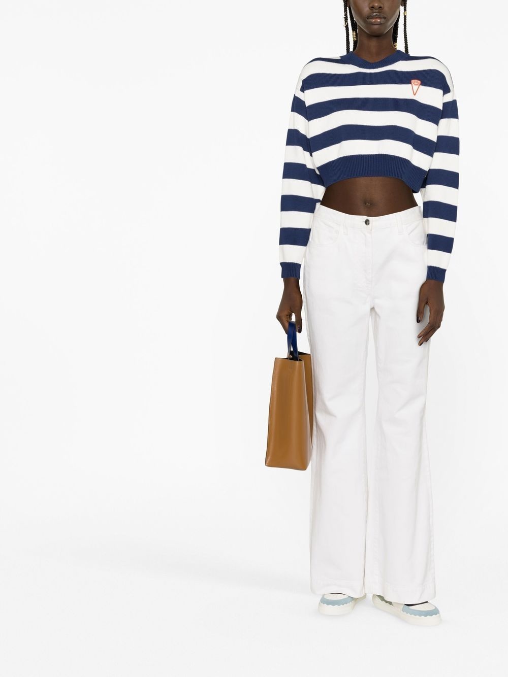 logo-embroidered striped cropped jumper - 2