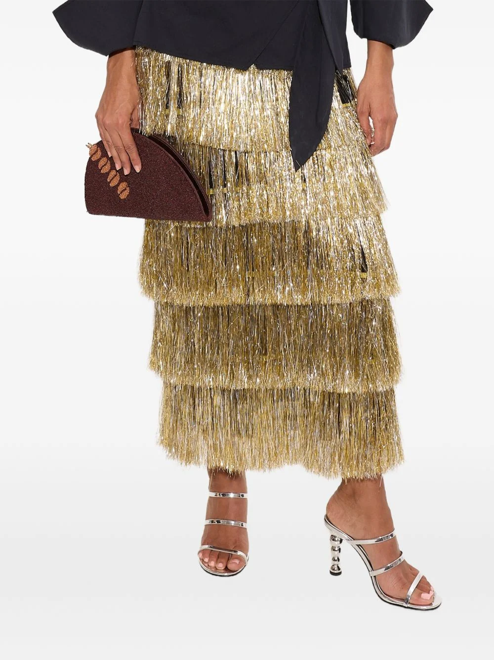 Liv metallic-fringe midi skirt - 1