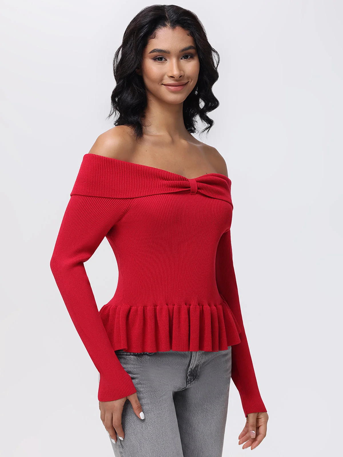 Morgan: Off Shoulder Peplum Sweater - 1