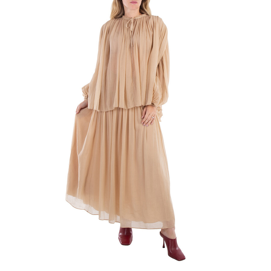 Chloe Ladies Barley Brown Wool Flared Long Skirt - 4